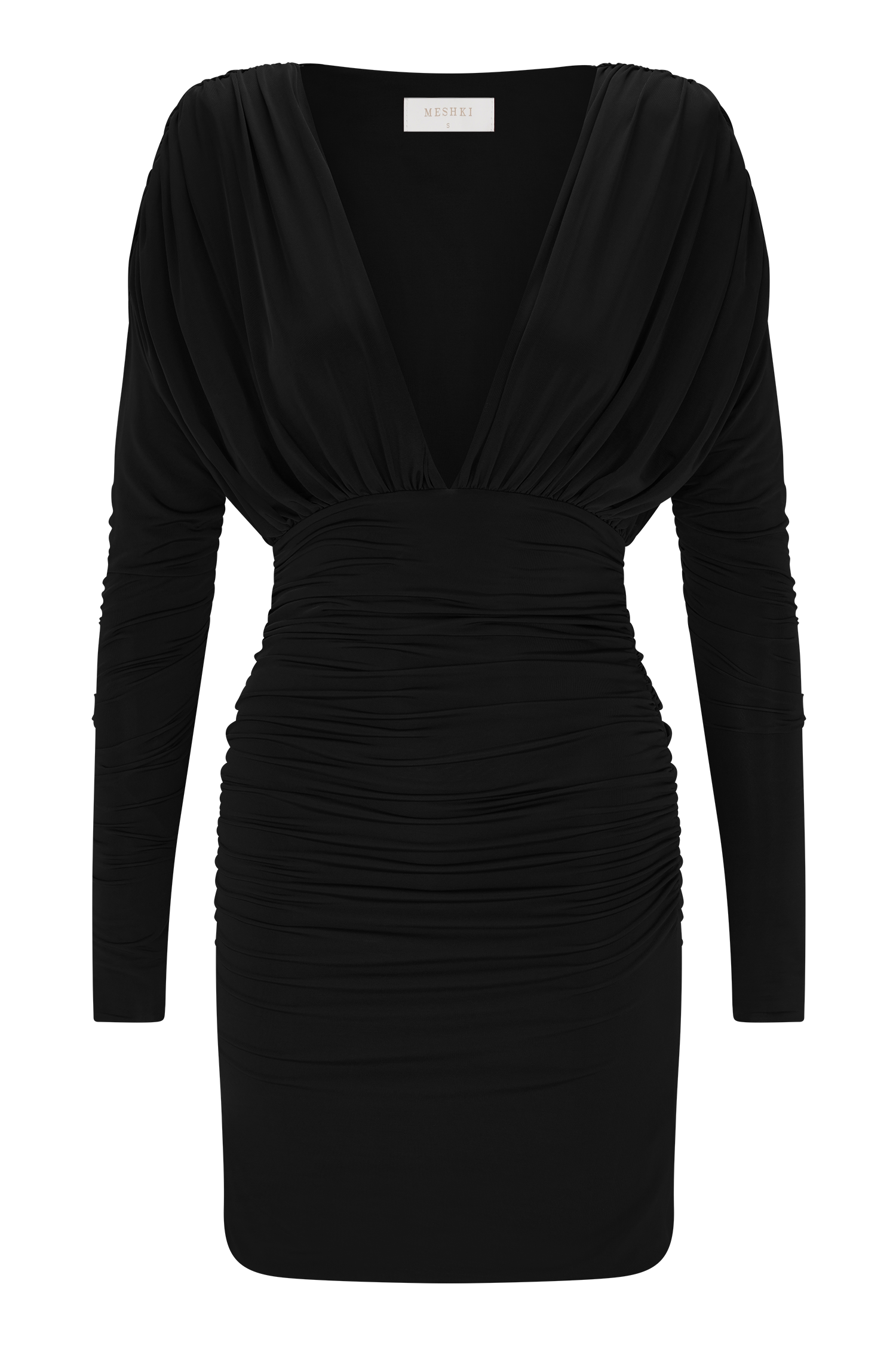 Hayden Long Sleeve Plunge Mini Dress - Black #10
