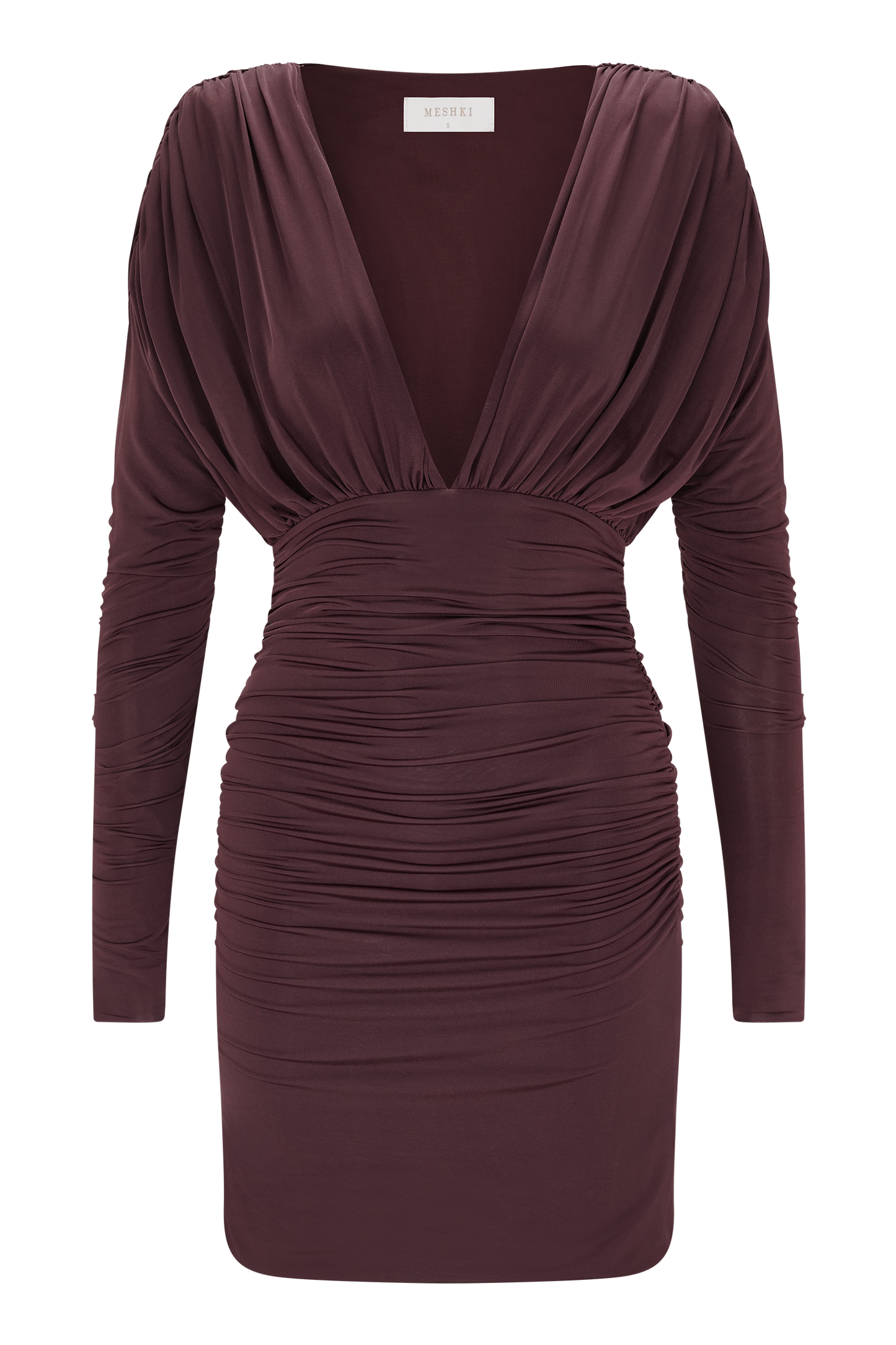 Hayden Long Sleeve Plunge Mini Dress - Burgundy