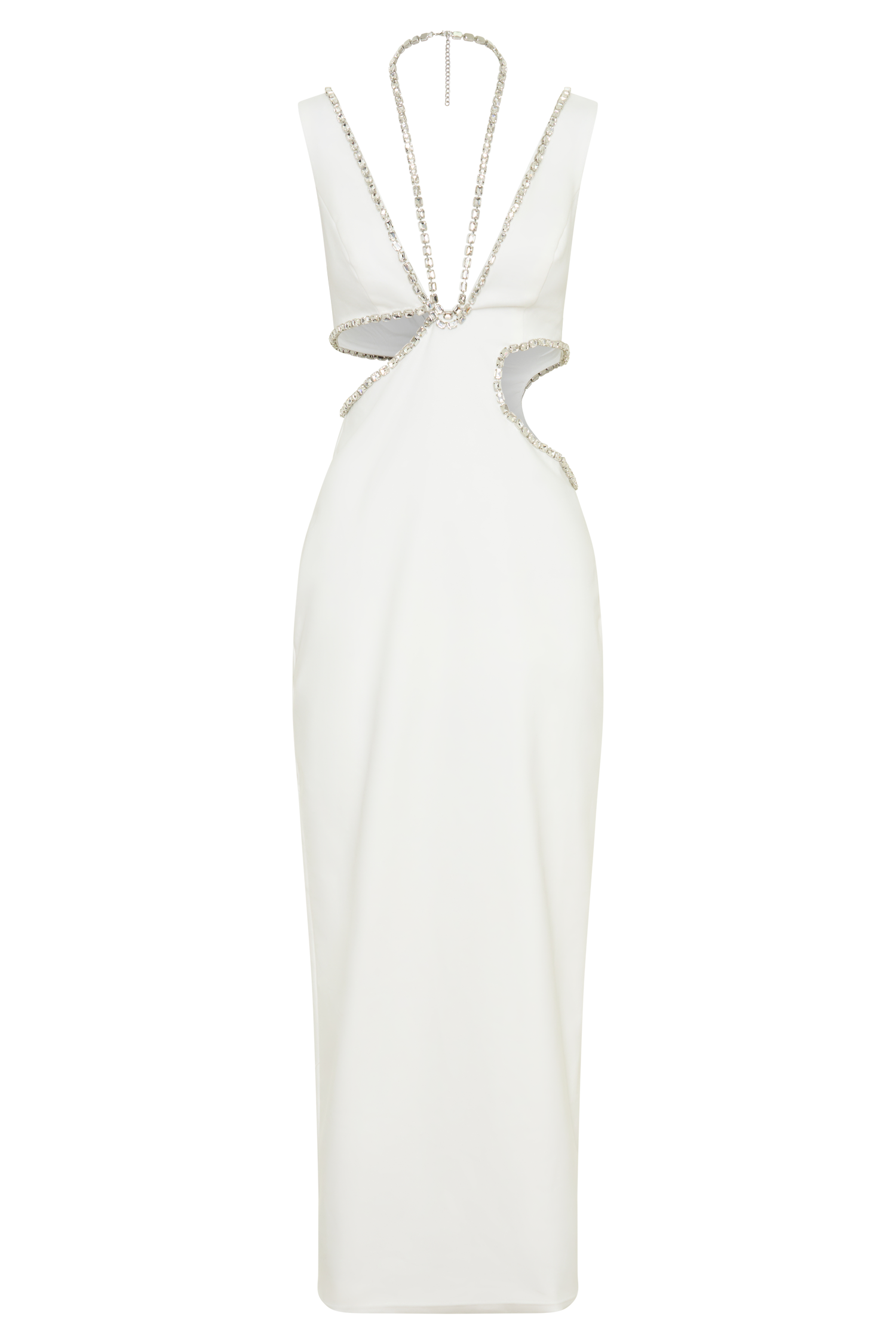 Henny Diamante Trim Cut Out Midi Dress - White