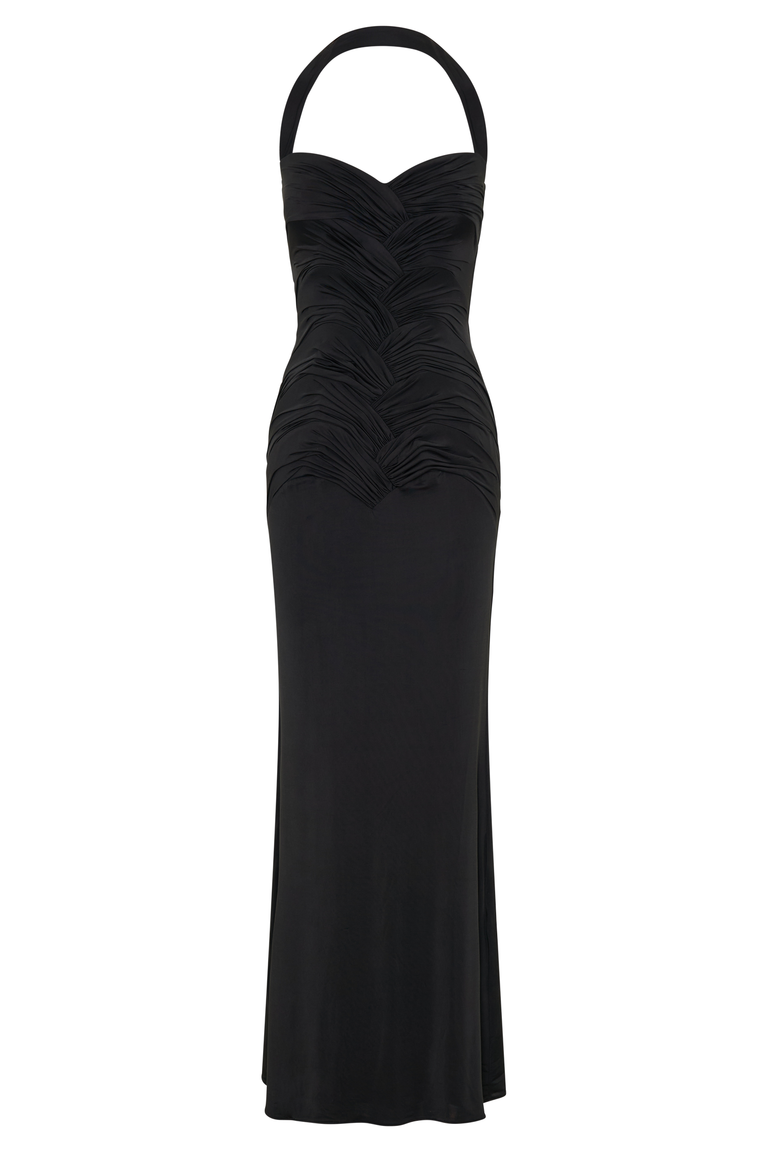 Hoai Gathered Slinky Halter Maxi Dress - Black | MESHKI US Hoai Gathered Slinky Halter Maxi Dress - Black | MESHKI US