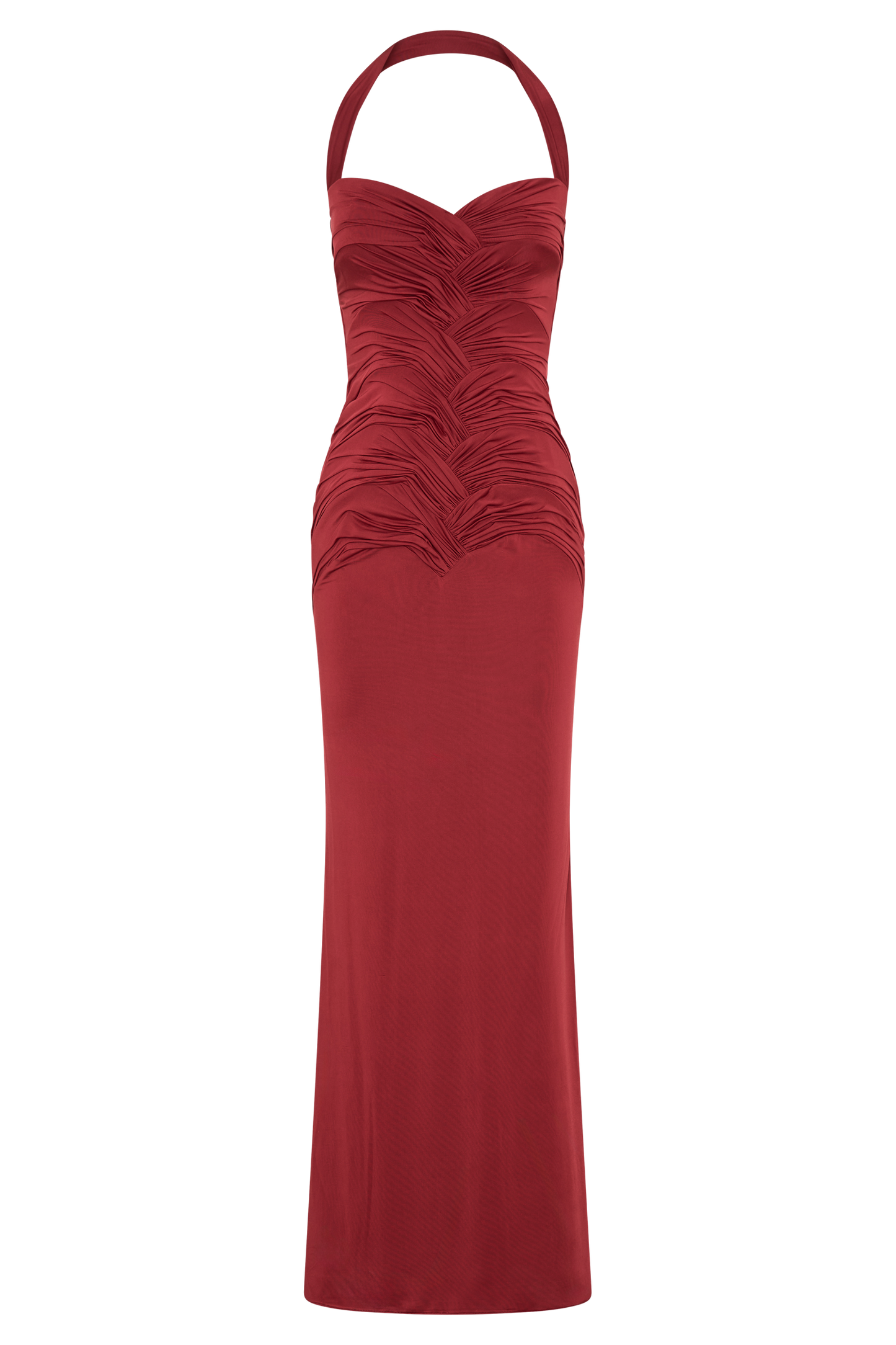 Hoai Gathered Slinky Halter Maxi Dress - Deep Red