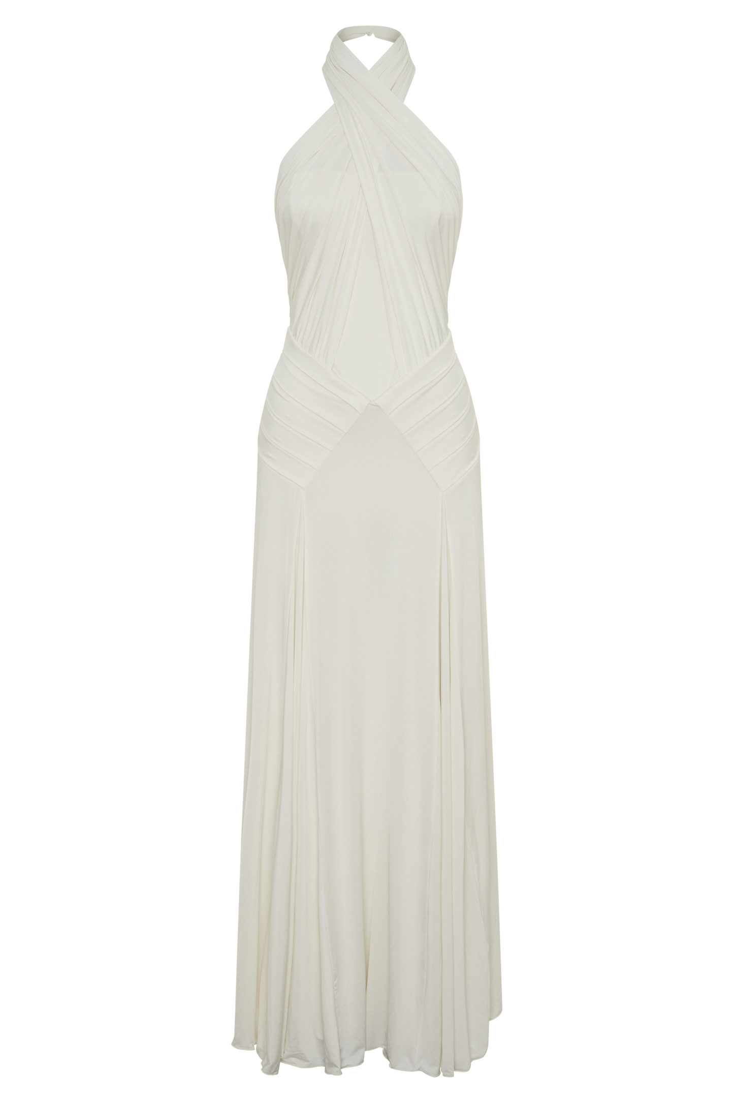 Indira Gathered Slinky Halter Maxi Dress - Ivory
