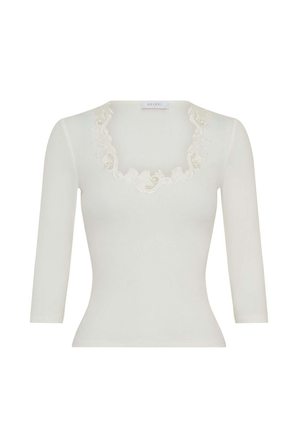 Jane Broiderie Ribbed Long Sleeve Top - White
