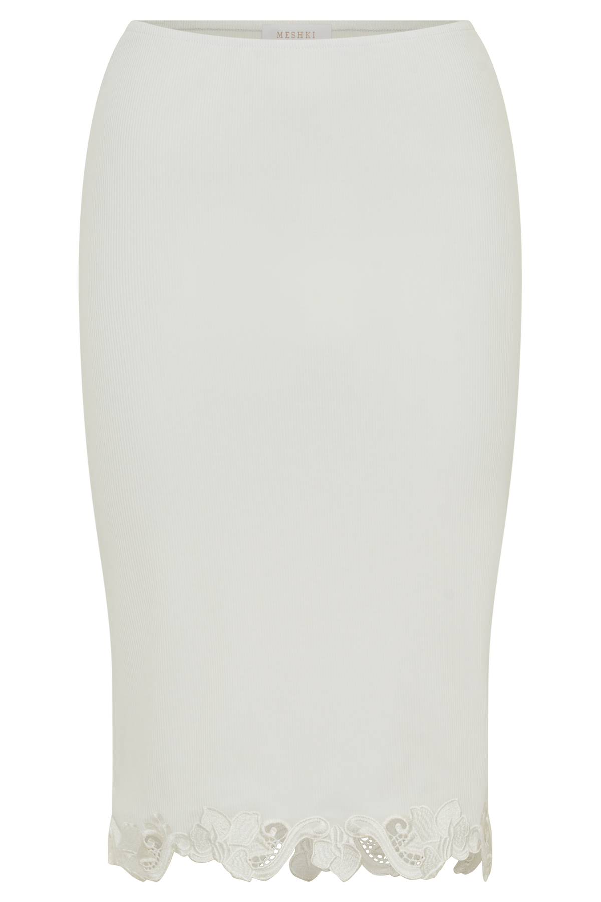 Jane Broiderie Ribbed Midi Skirt - White #8