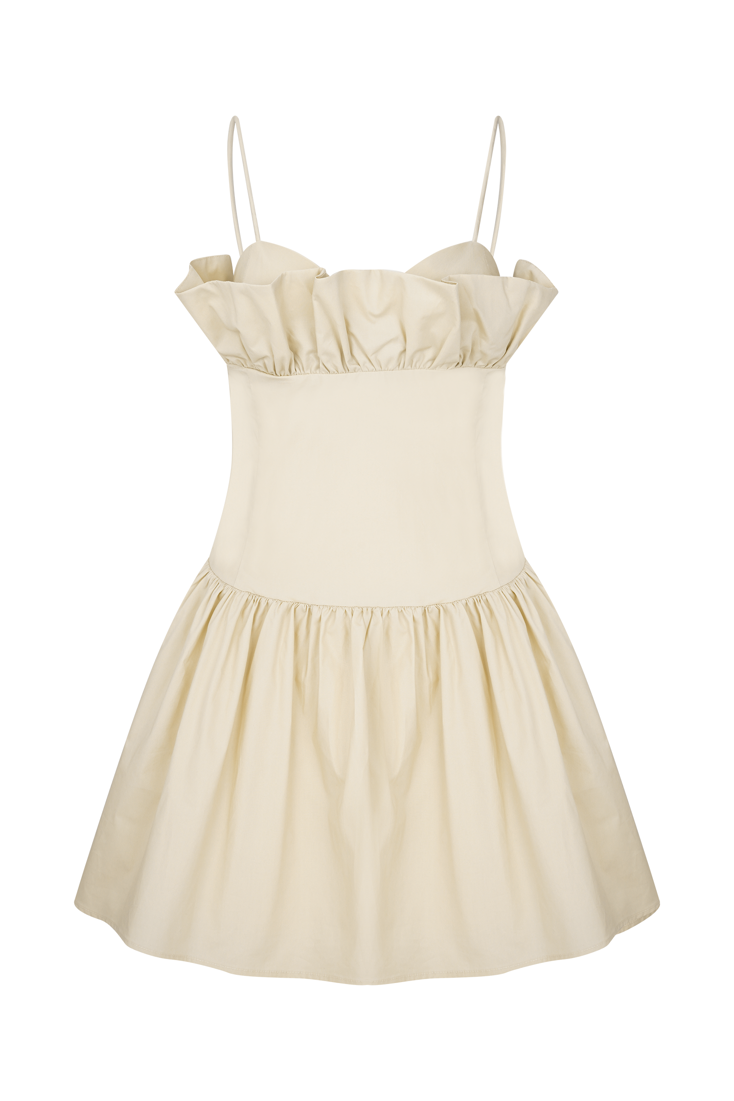 Janis Cotton Frill Mini Dress - Nude | MESHKI US Janis Cotton Frill Mini Dress - Nude | MESHKI US