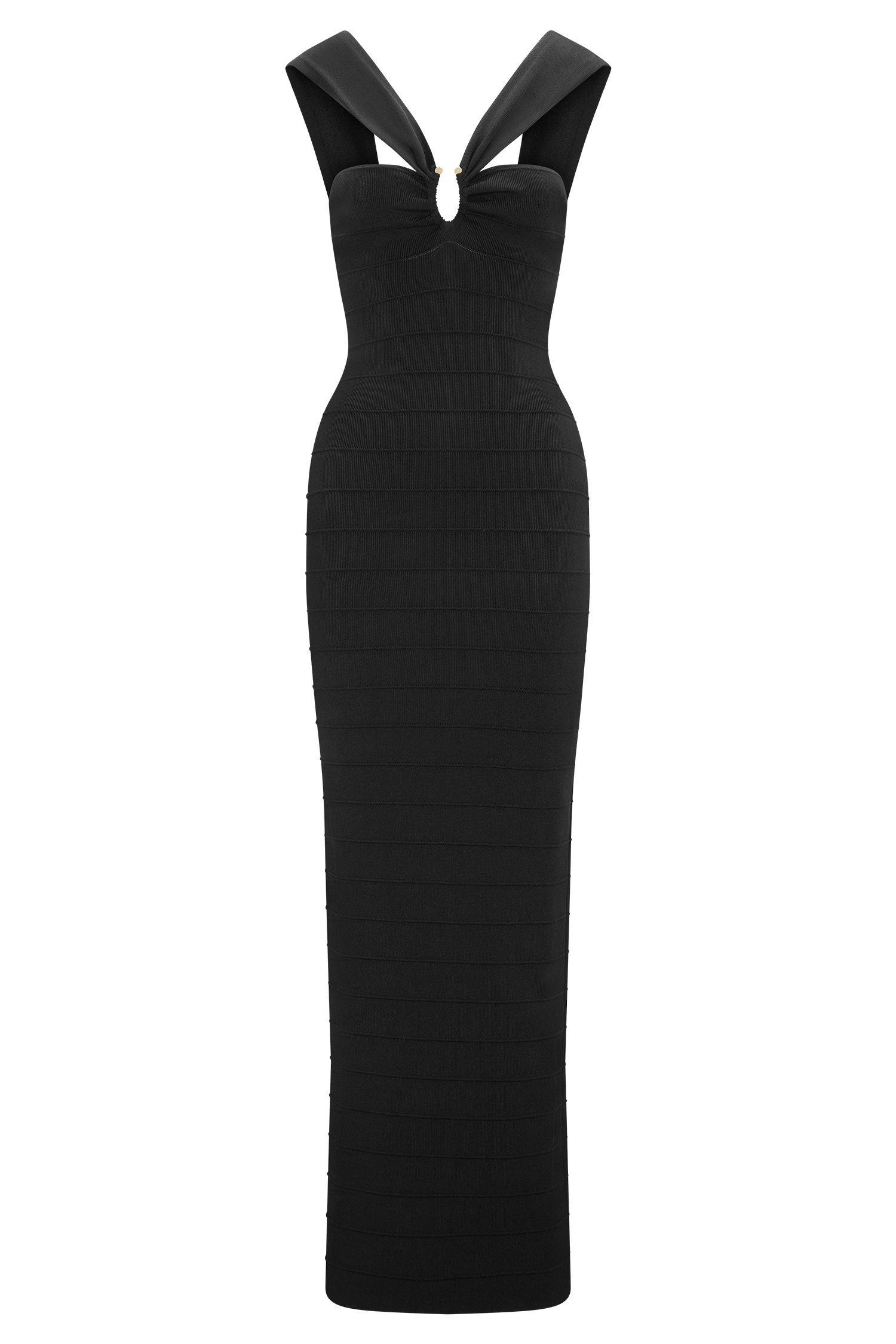 bandage bodycon maxi dress Kaiia exclusive Bardot Bandage Side Split Maxi Dress in Black