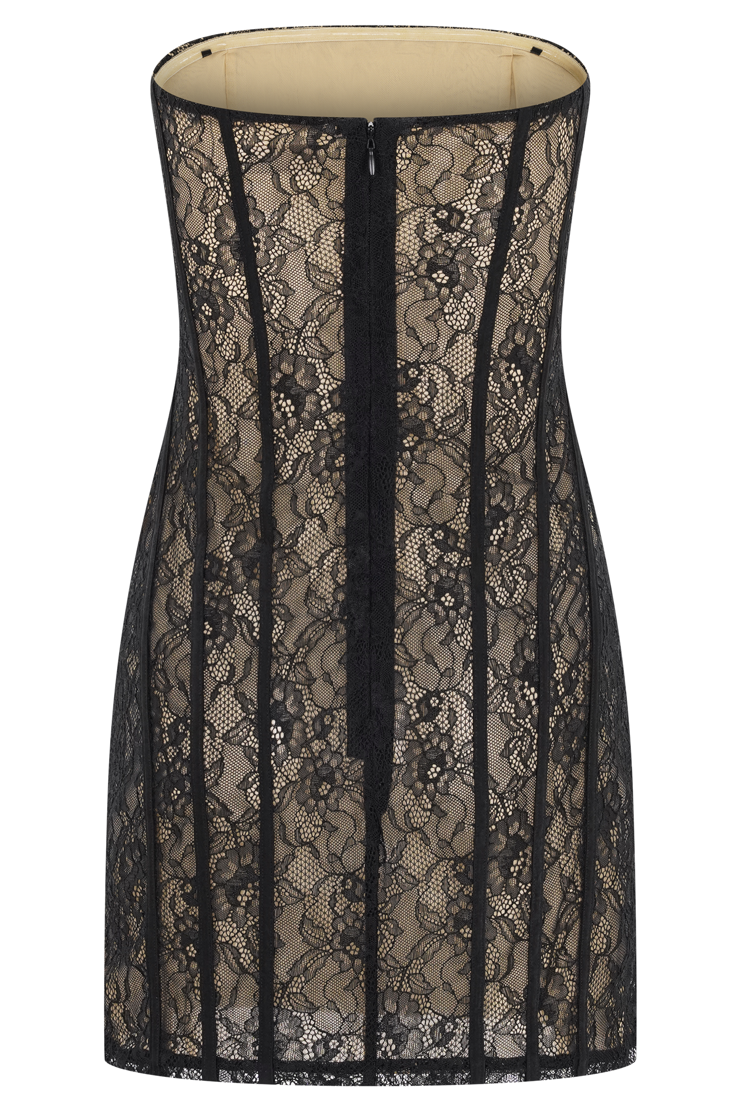 Jeannette Panelled Lace Mini Dress - Black