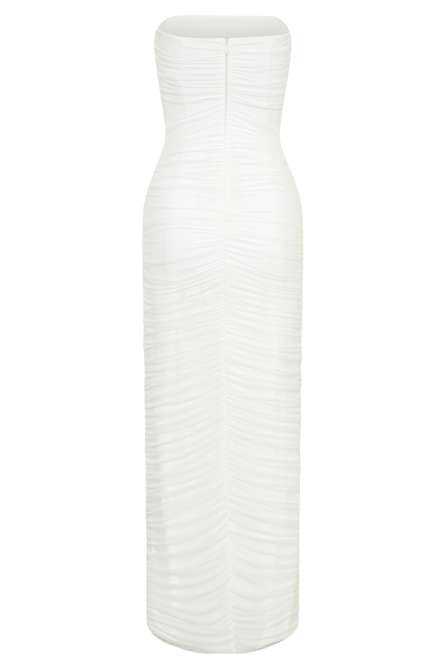 white strapless bodycon ruched mesh maxi dress Curvvvy Ruched Strapless Bodycon Maxi Dress with Ethereal Mesh Scarf