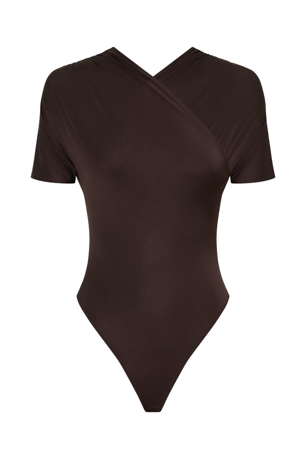 Junie Shortsleeve Cross-Over Bodysuit - Chocolate #12