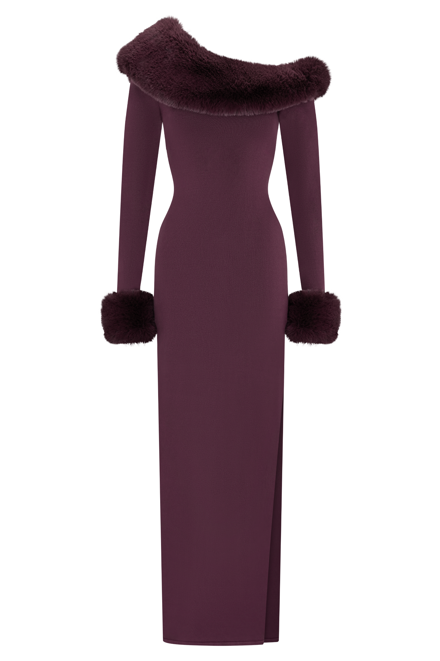 Karleigh Faux Fur Knit Maxi Dress - Plum | MESHKI US Karleigh Faux Fur Knit Maxi Dress - Plum | MESHKI US
