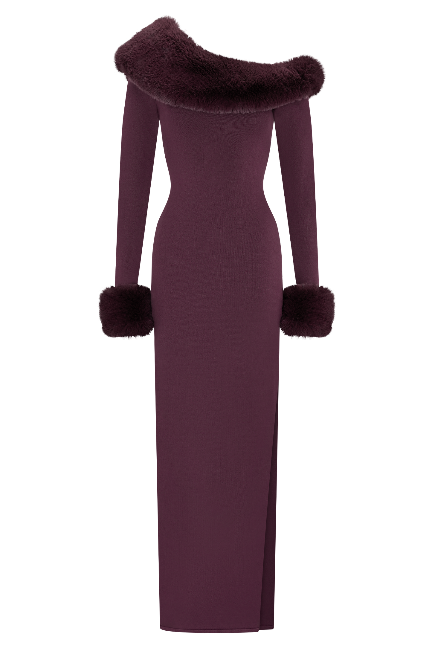 Karleigh Faux Fur Knit Maxi Dress - Plum