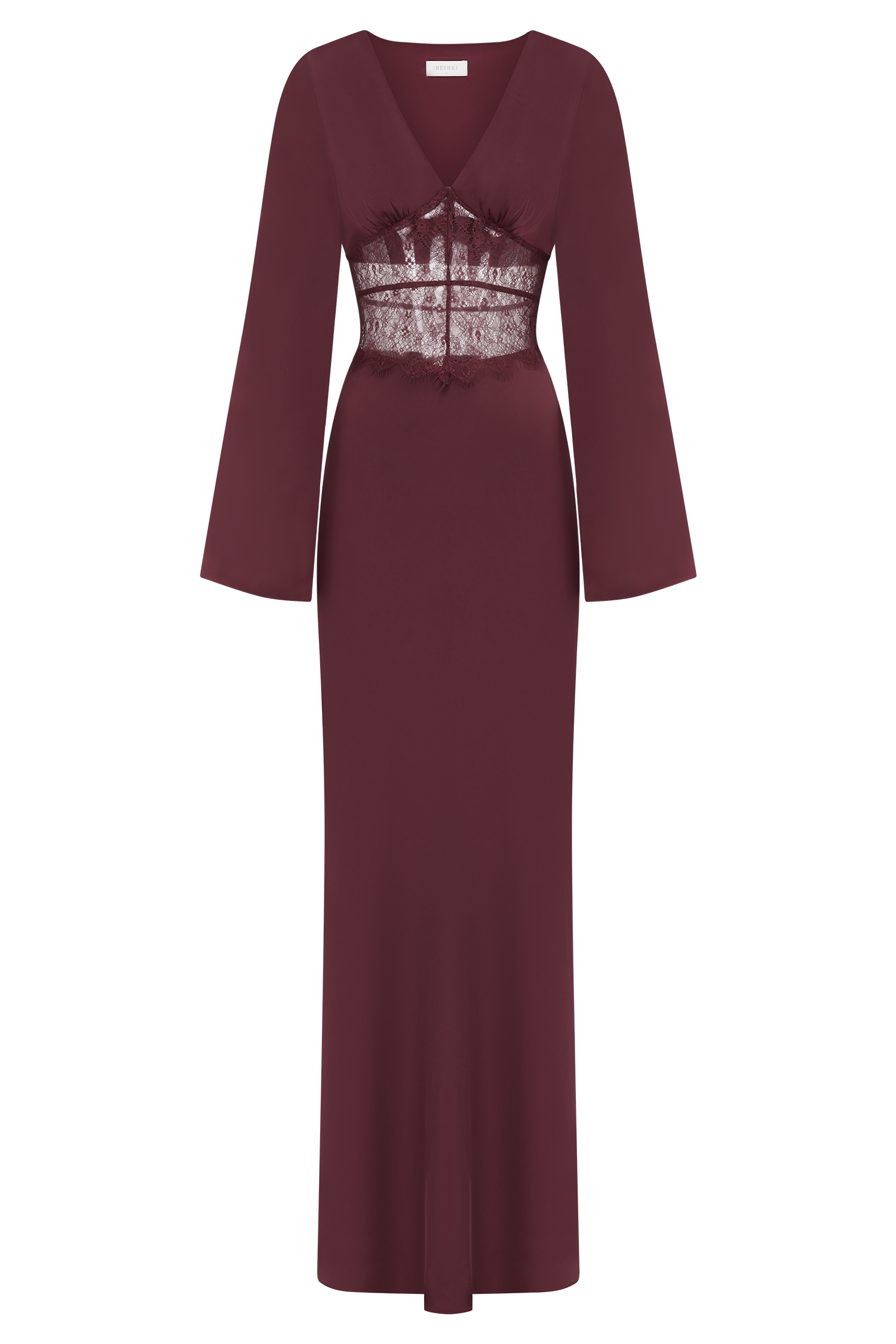 Kaya Long Sleeve Satin and Mesh Maxi Dress / Wine | Meshki | Xs Kaya Long Sleeve Satin and Mesh Maxi Dress / Wine | Meshki | Xs