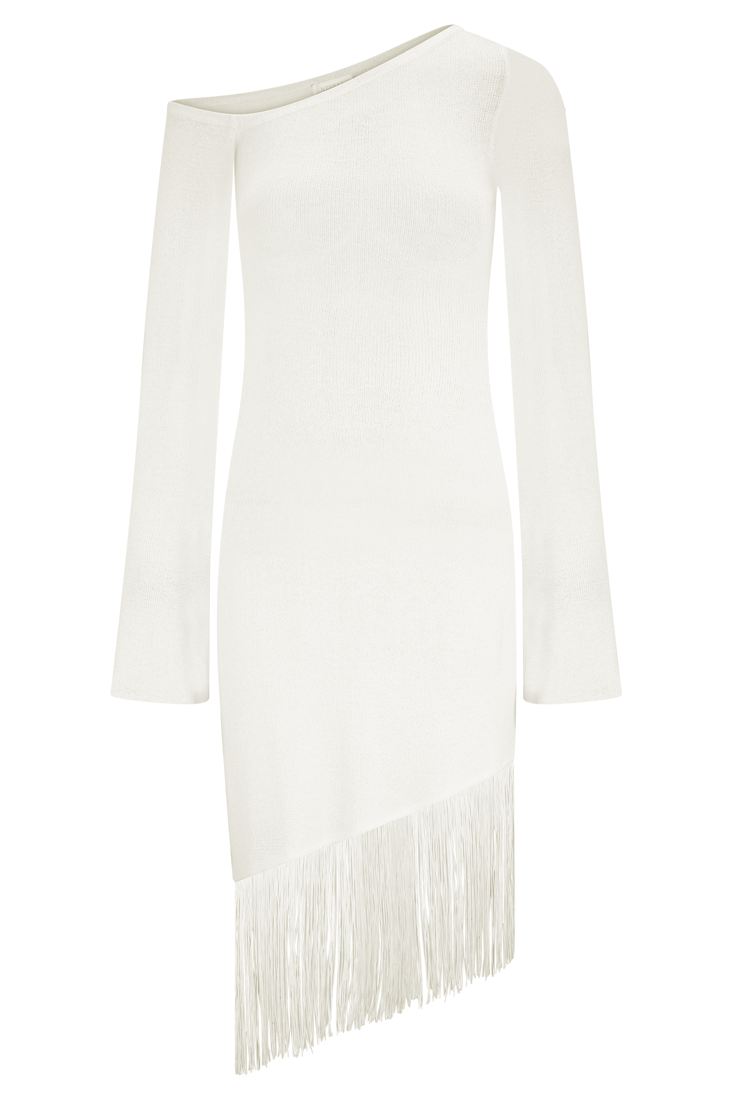 Kayden Fringe Off Shoulder Knit Mini Dress / Ivory | MESHKI | XL Kayden Fringe Off Shoulder Knit Mini Dress / Ivory | MESHKI | XL