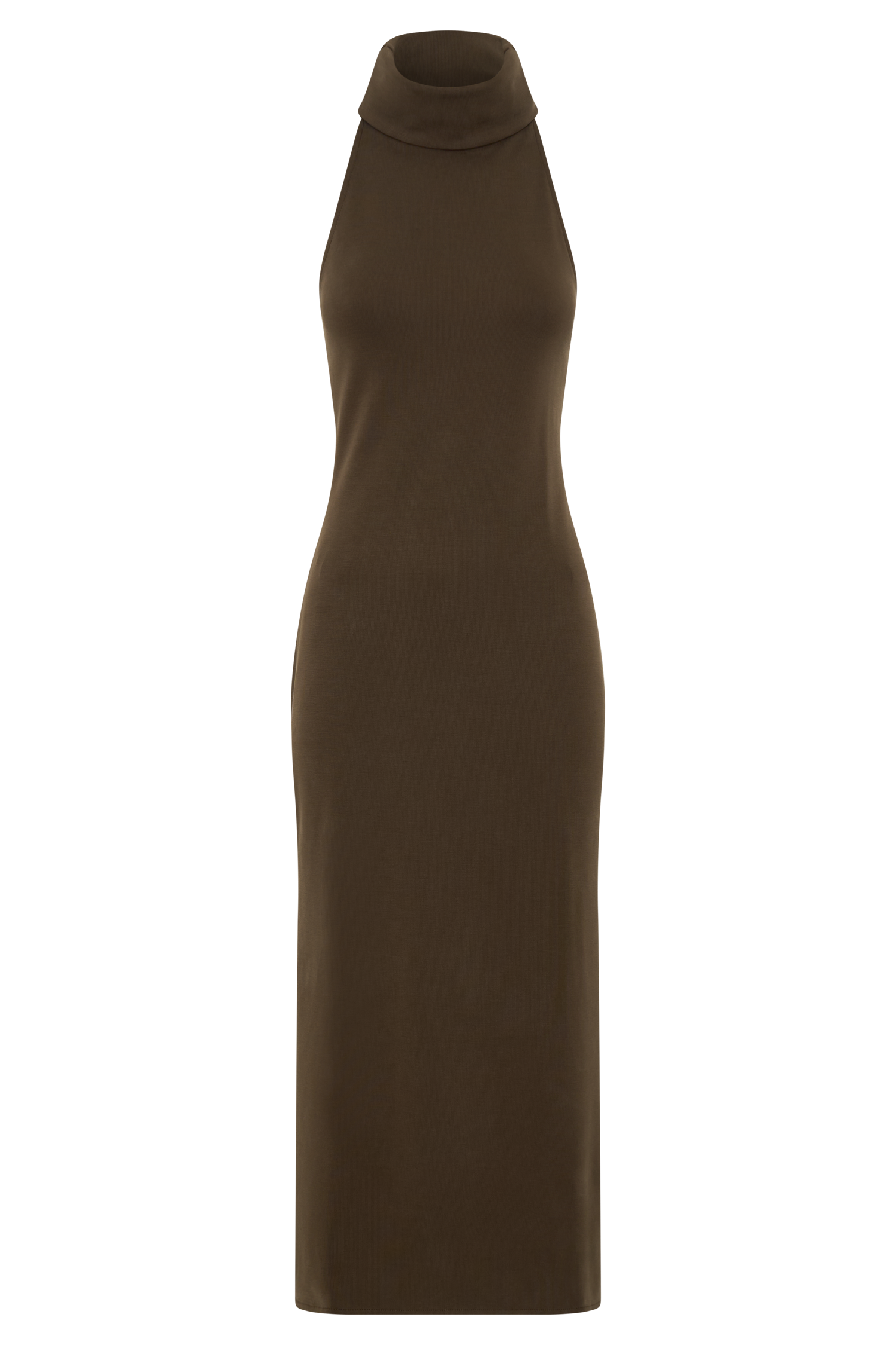Kennedy High Neck Midi Dress - Chocolate | MESHKI US Kennedy High Neck Midi Dress - Chocolate | MESHKI US
