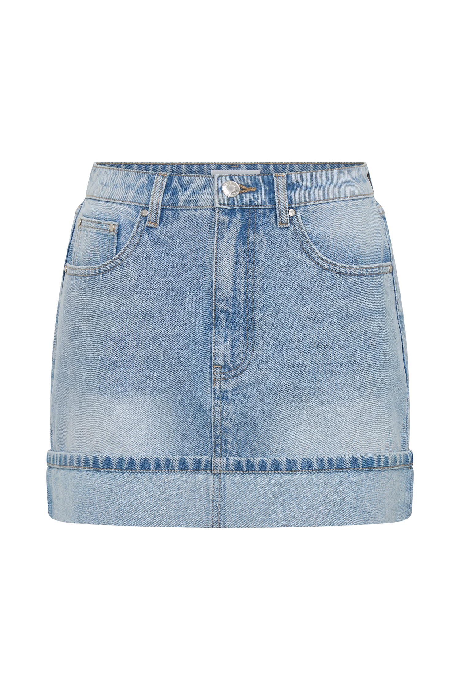 Lakoda Cuffed Denim Mini Skirt - Washed Light Blue #8