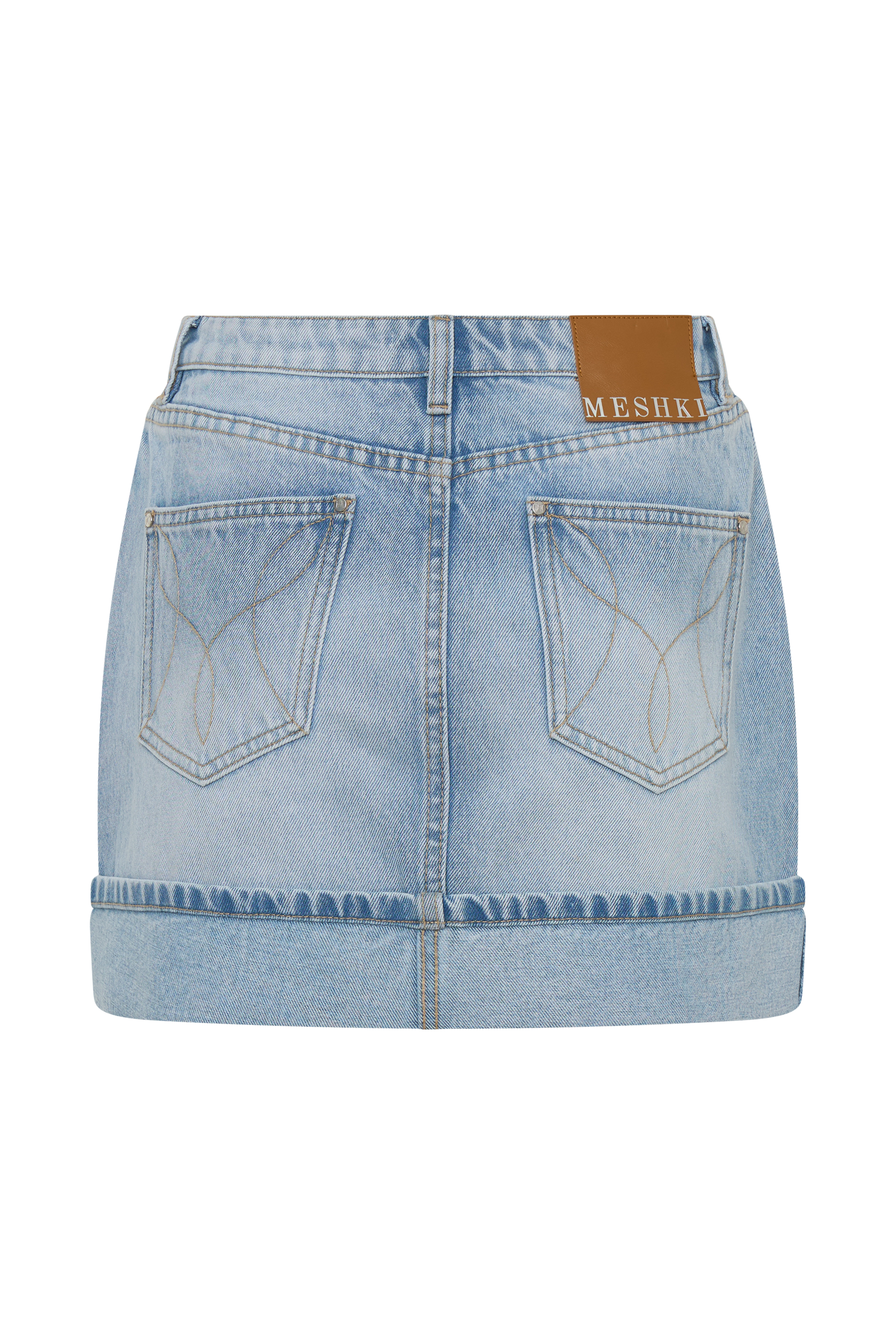 Lakoda Cuffed Denim Mini Skirt - Washed Light Blue #7