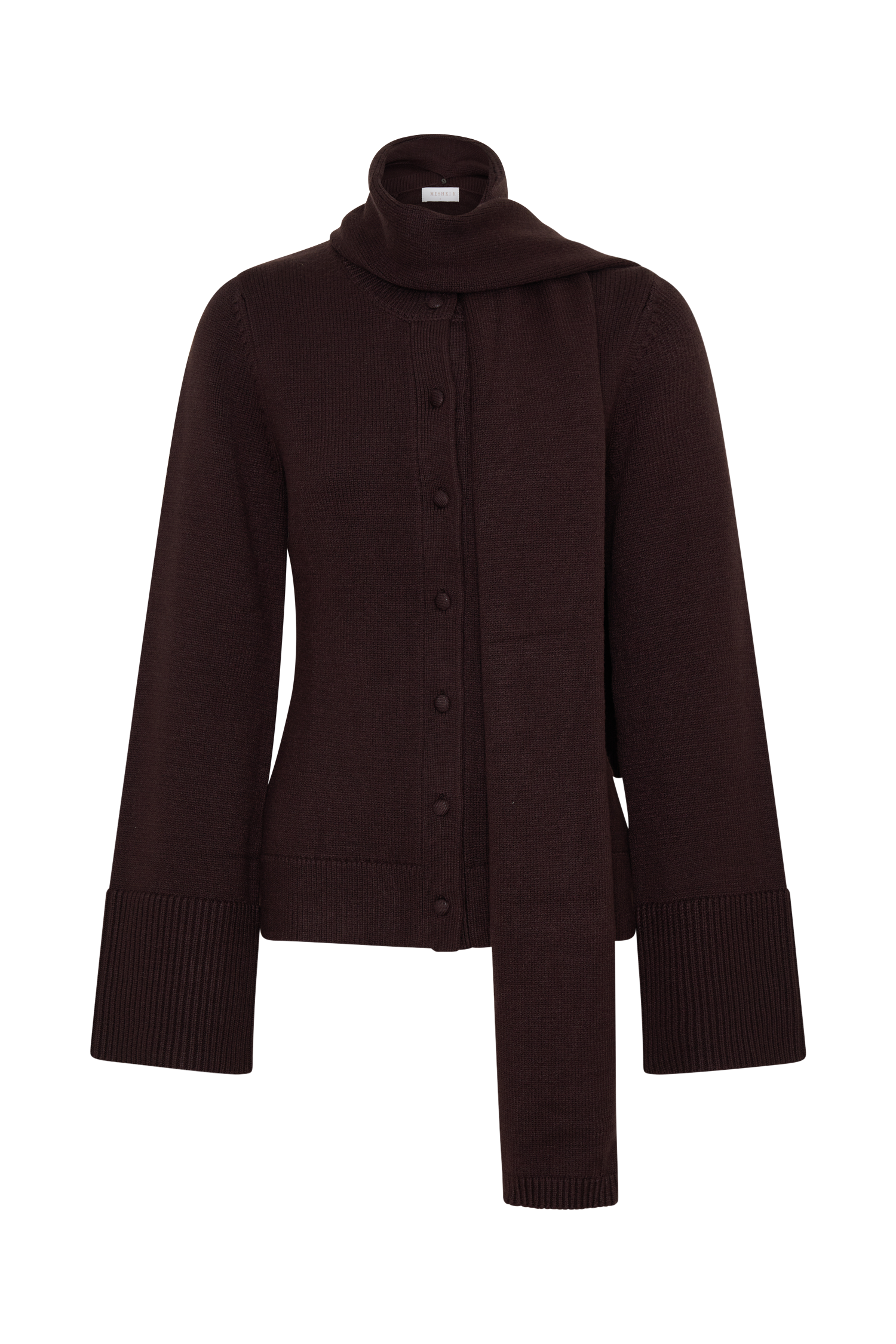 Lara Knit Cardigan With Scarf - Chocolate #7