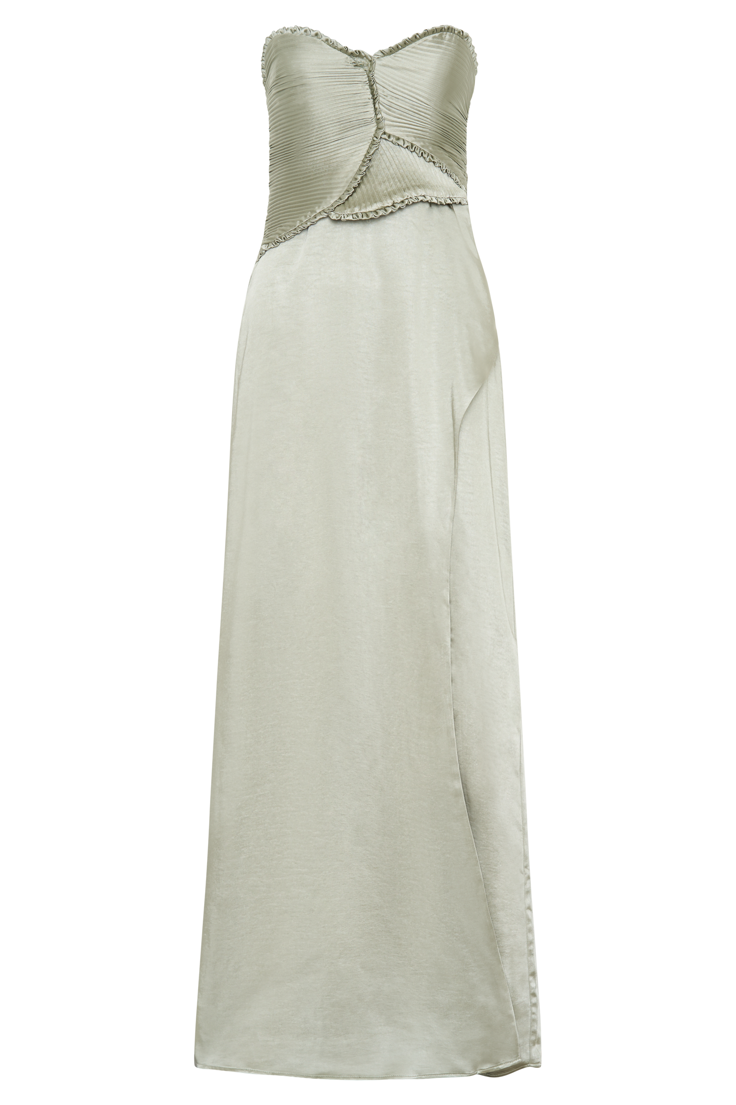 Larissa Satin Maxi Dress with Ruched Petals / Sage | Meshki | XXL Larissa Satin Maxi Dress with Ruched Petals / Sage | Meshki | XXL