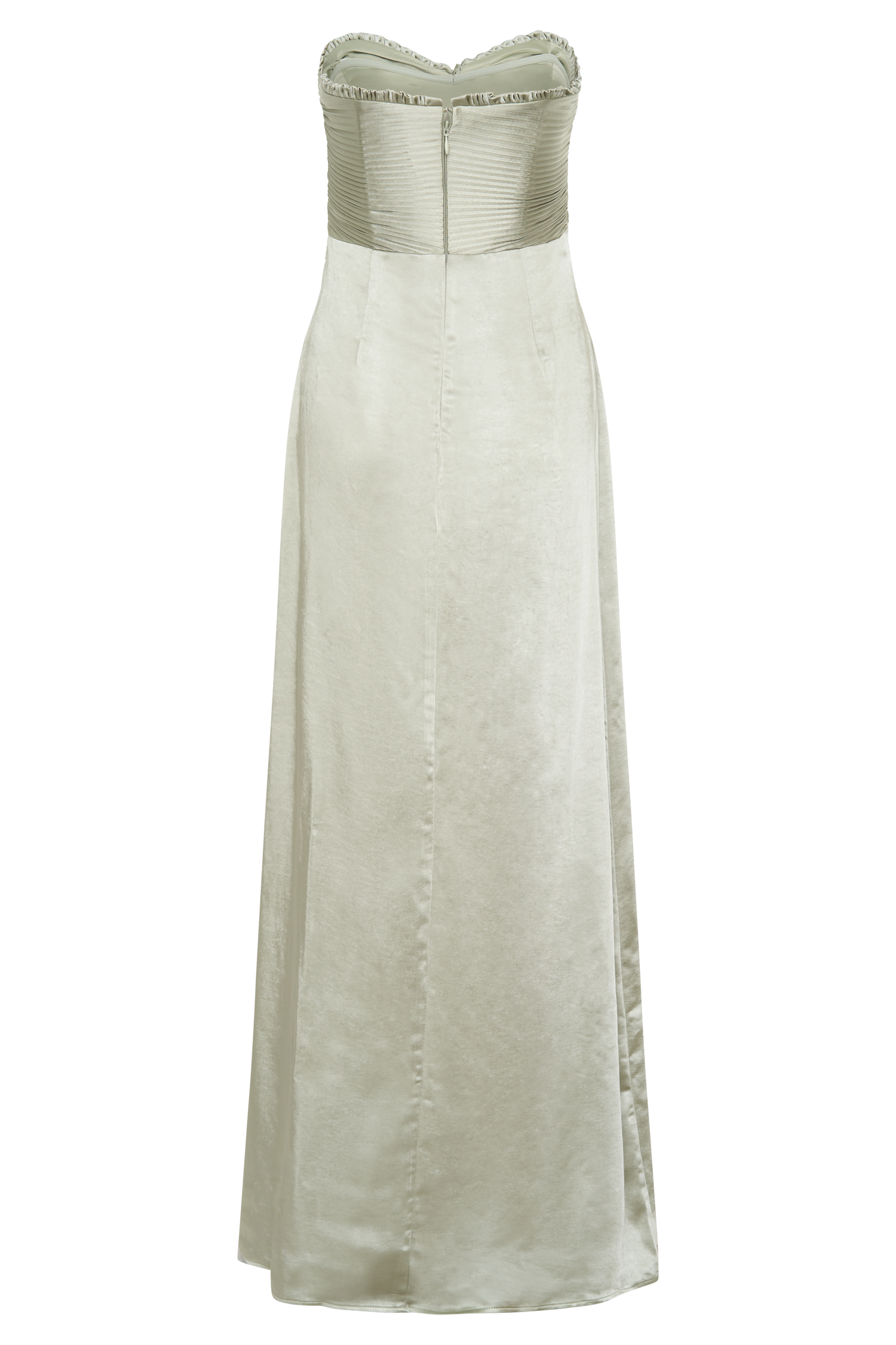 Larissa Satin Maxi Dress With Ruched Petals - Sage | MESHKI US Larissa Satin Maxi Dress With Ruched Petals - Sage | MESHKI US
