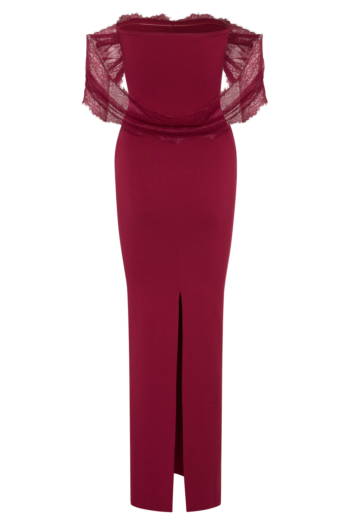 Leny Lace & Bandage Knit Maxi Dress - Burgundy #7