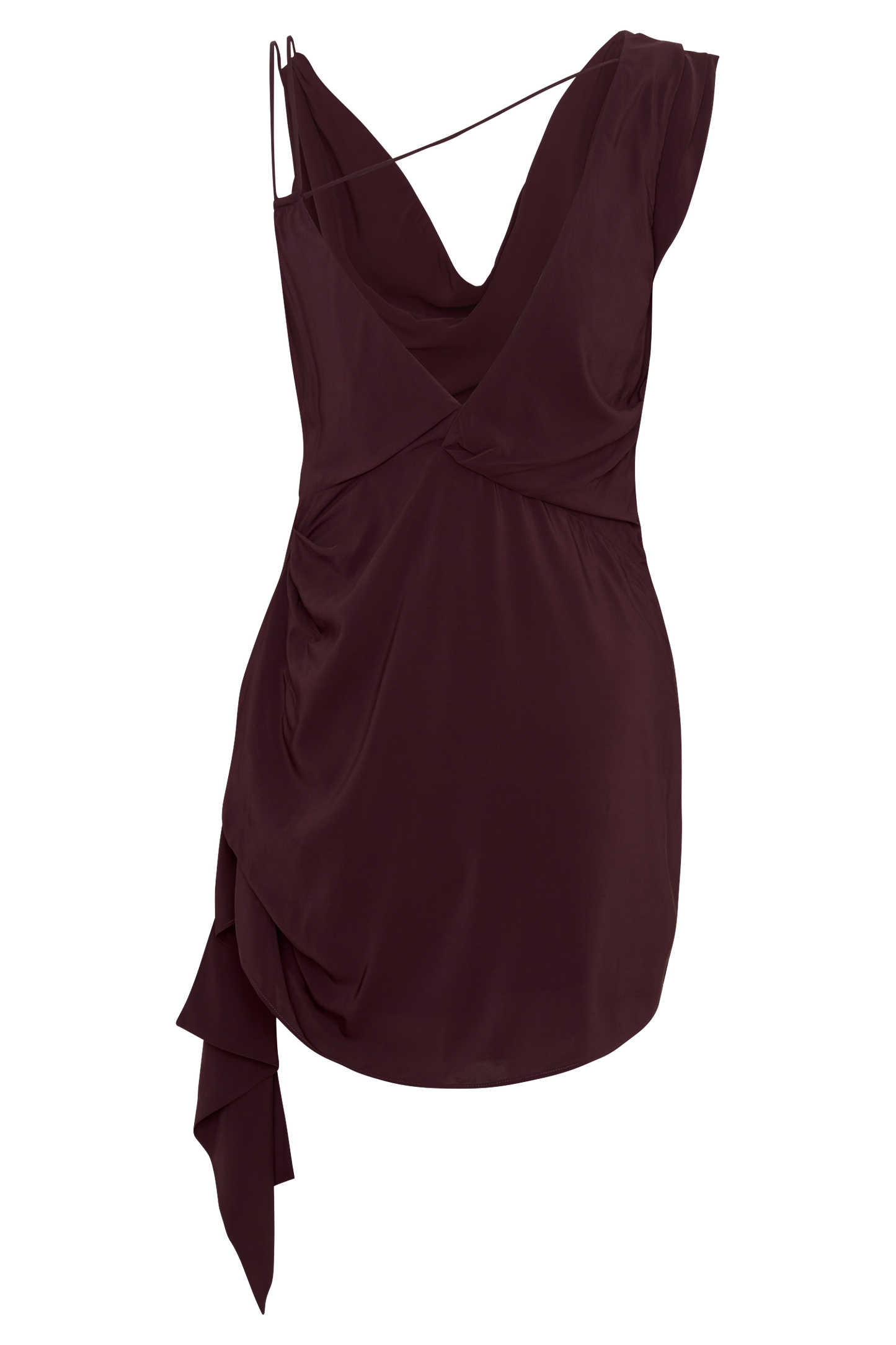 Lucile Cowl Drape Satin Mini Dress - Plum