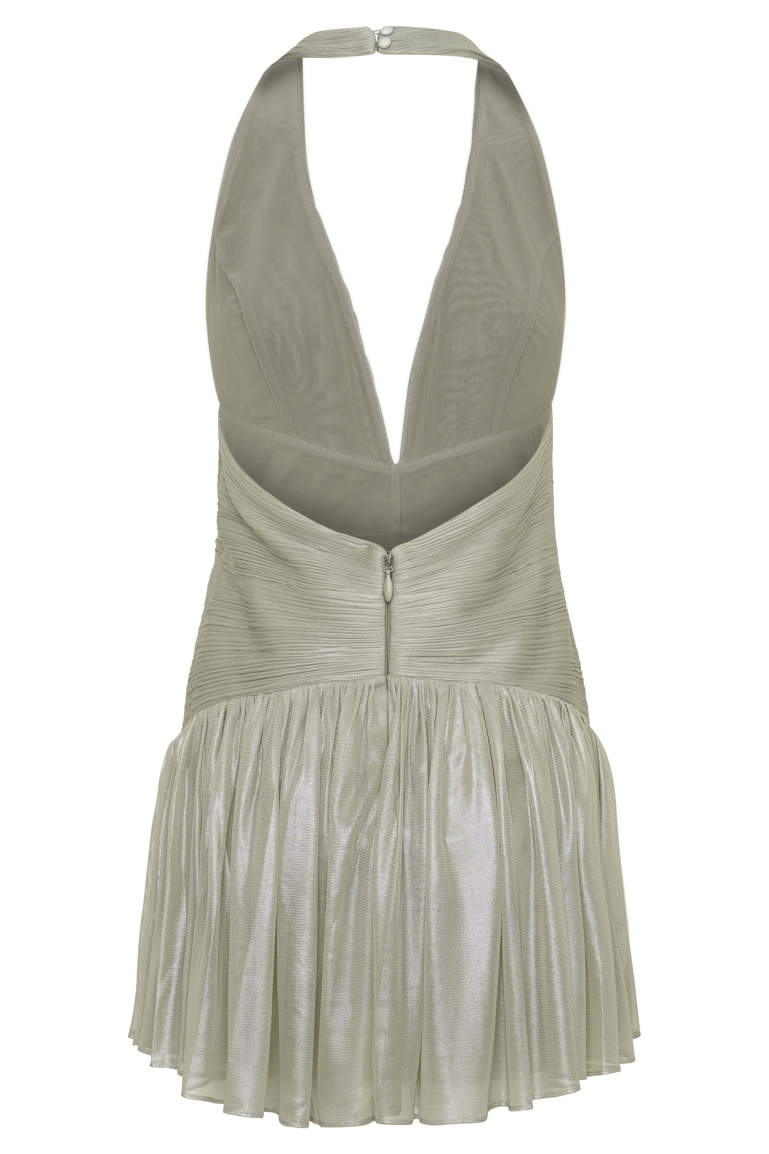 Lucille Halter Pleated Mini Dress - Silver | MESHKI US