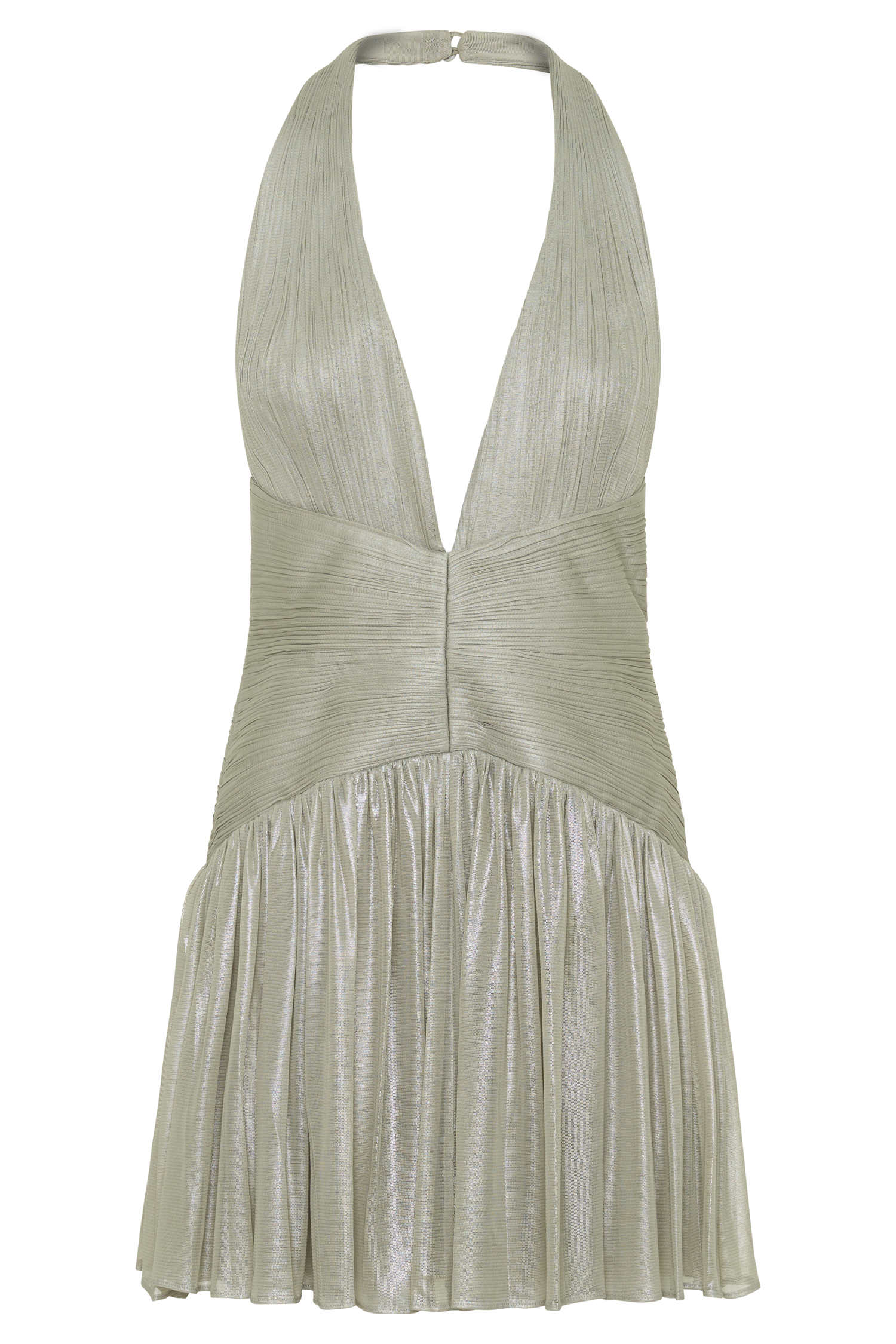 textured halter neck pleated mini dress Lucille Halter Pleated Mini Dress / Silver | MESHKI