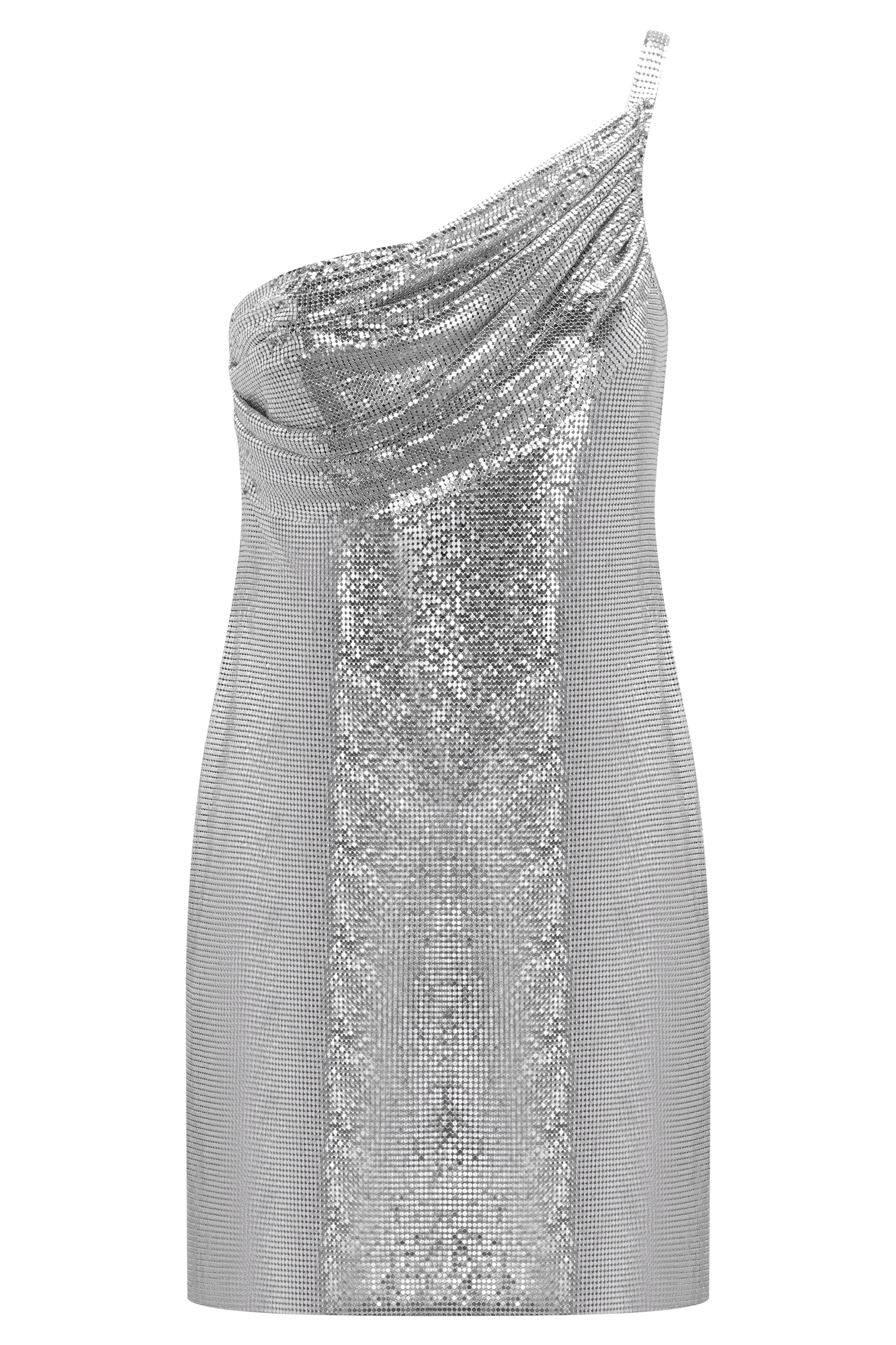 Lyle One Shoulder Glow Mesh Mini Dress / Silver | Meshki | S Lyle One Shoulder Glow Mesh Mini Dress / Silver | Meshki | S
