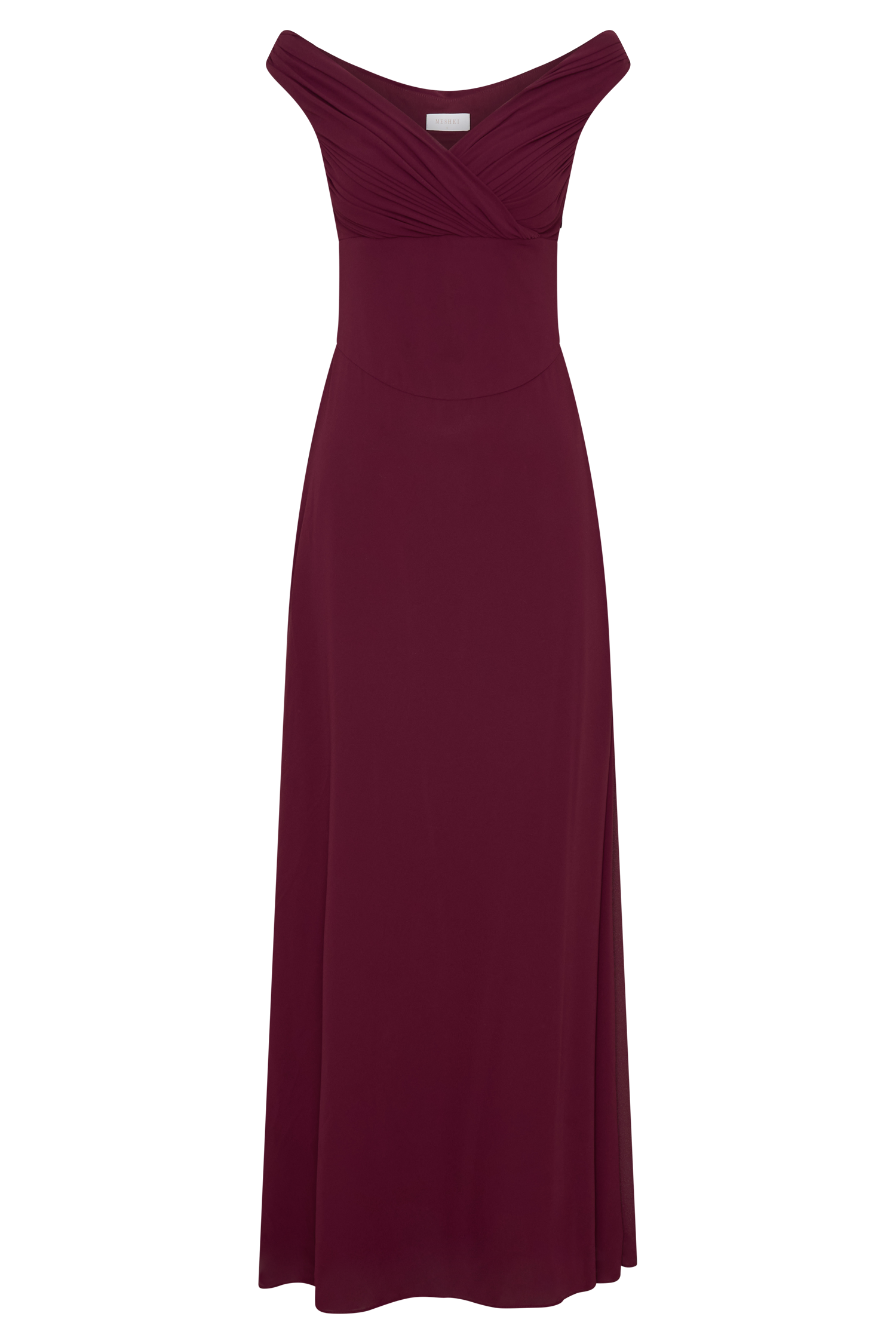 Mabel Off Shoulder Chiffon Maxi Dress - Merlot | MESHKI US Mabel Off Shoulder Chiffon Maxi Dress - Merlot | MESHKI US