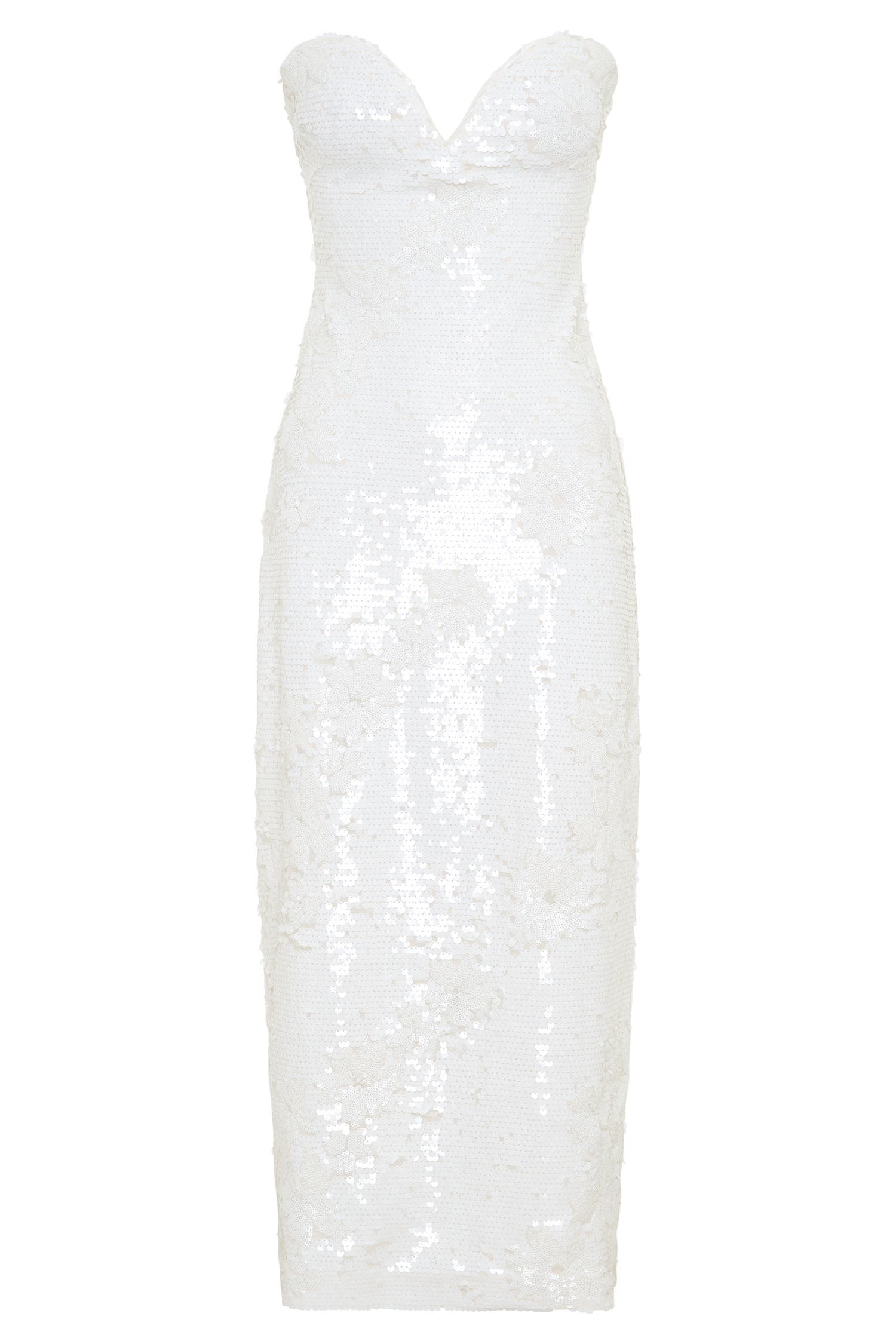 Maisie Strapless Sequin Midi Dress / White | MESHKI