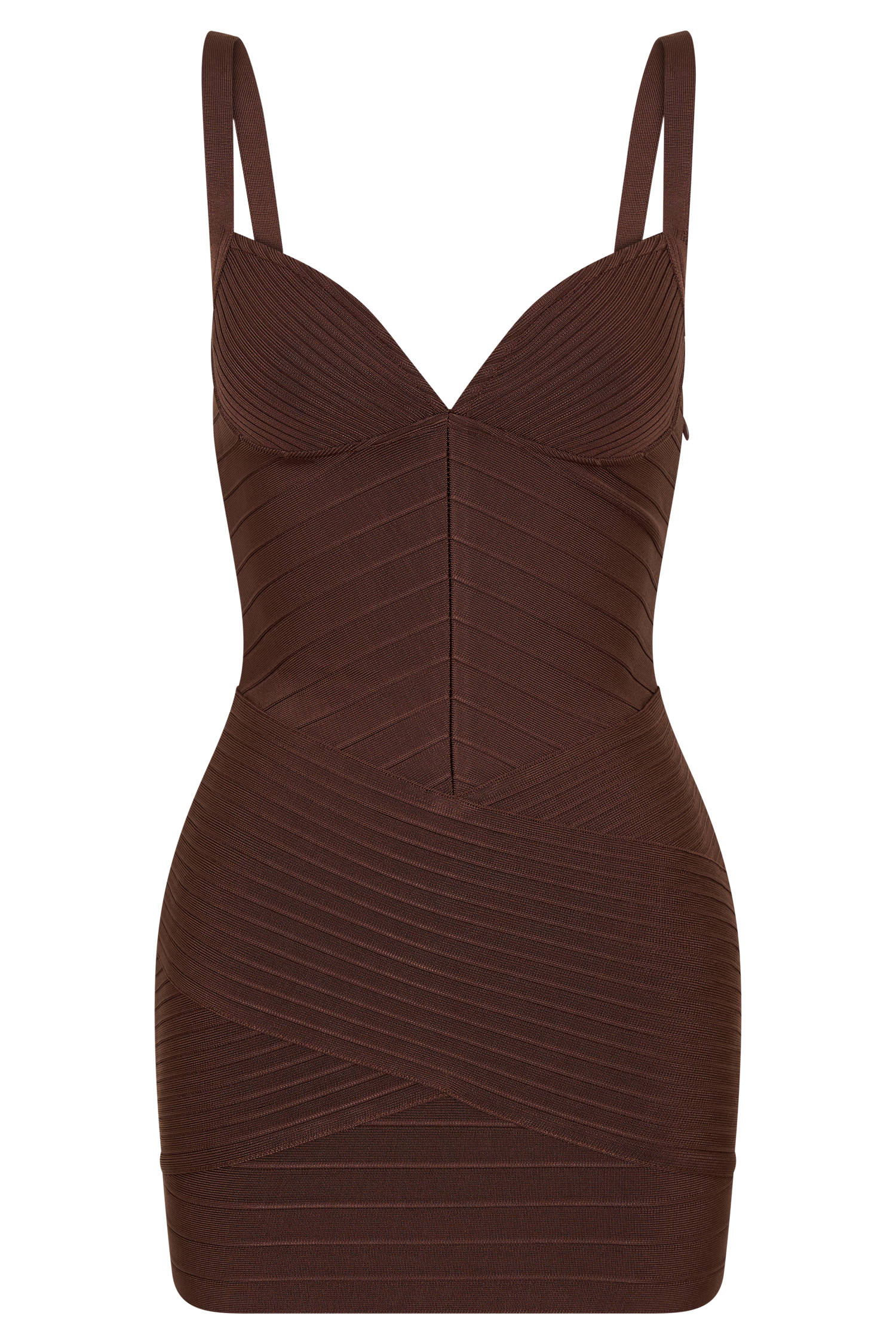 Maison Bandage Knit Mini Dress - Chocolate | MESHKI US