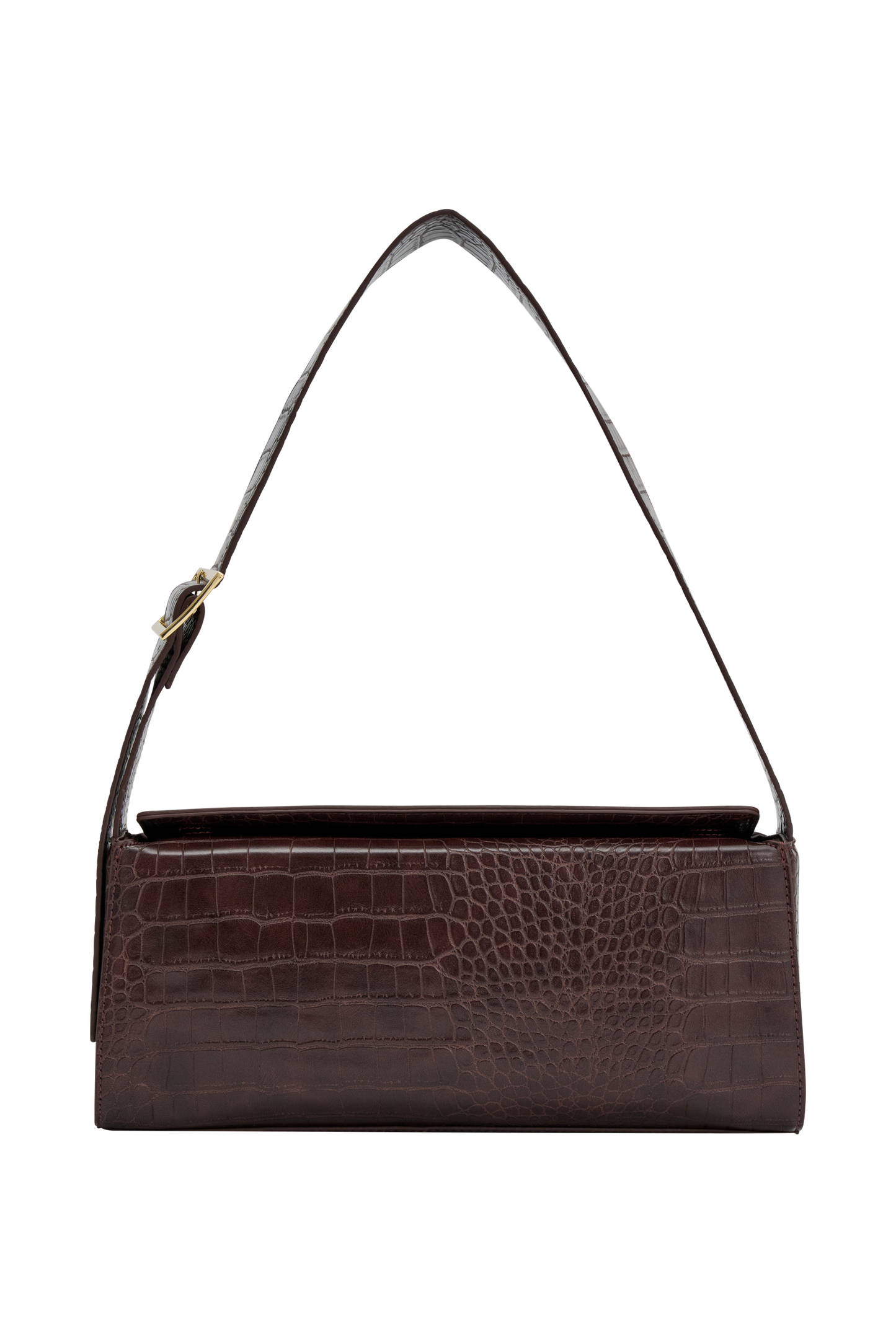 Maria Faux Leather Crocodile Shoulder Bag - Chocolate