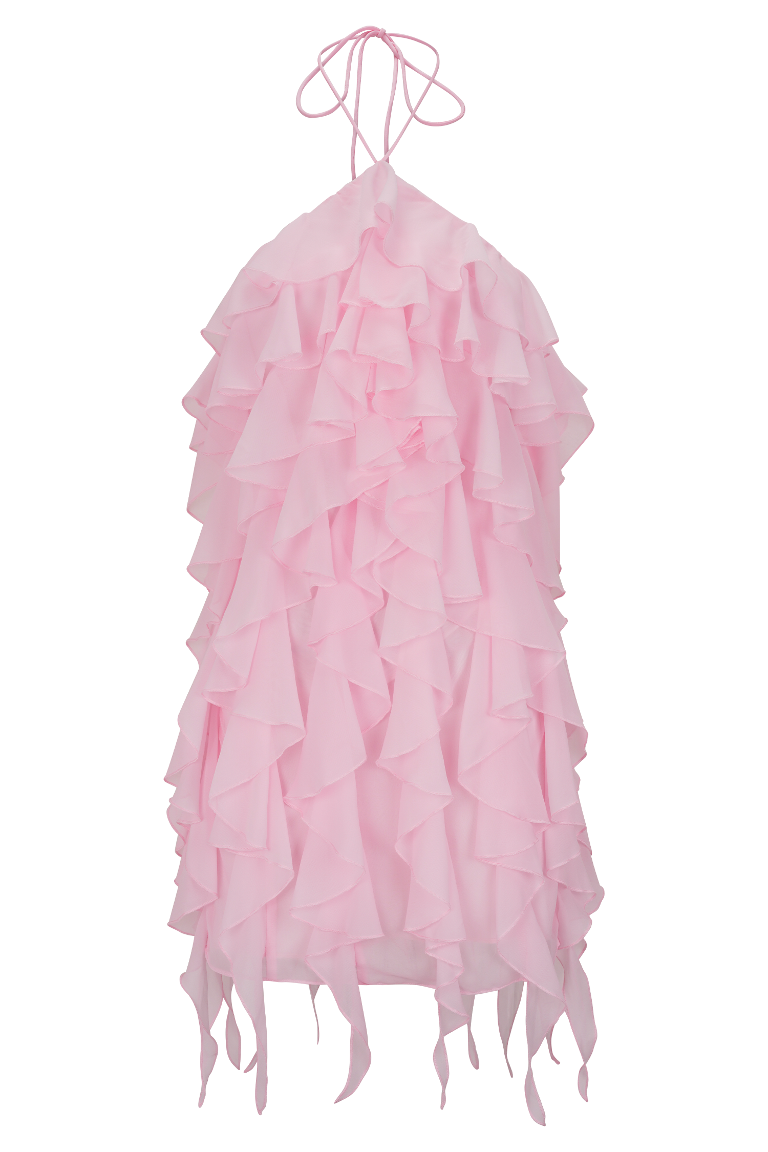 Marigold Ruffle Halter Mini Dress - Powder Pink | MESHKI US Marigold Ruffle Halter Mini Dress - Powder Pink | MESHKI US