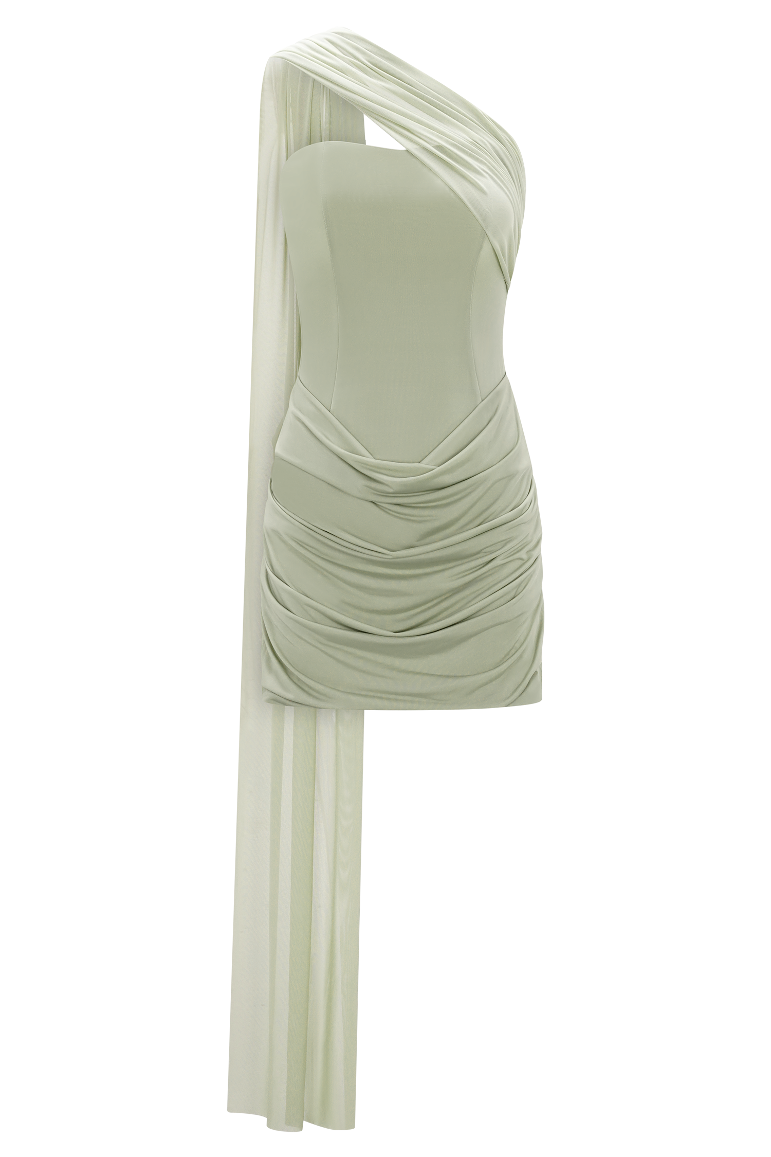 Mattea Slinky And Mesh Mini Dress With Scarf - Sage #9