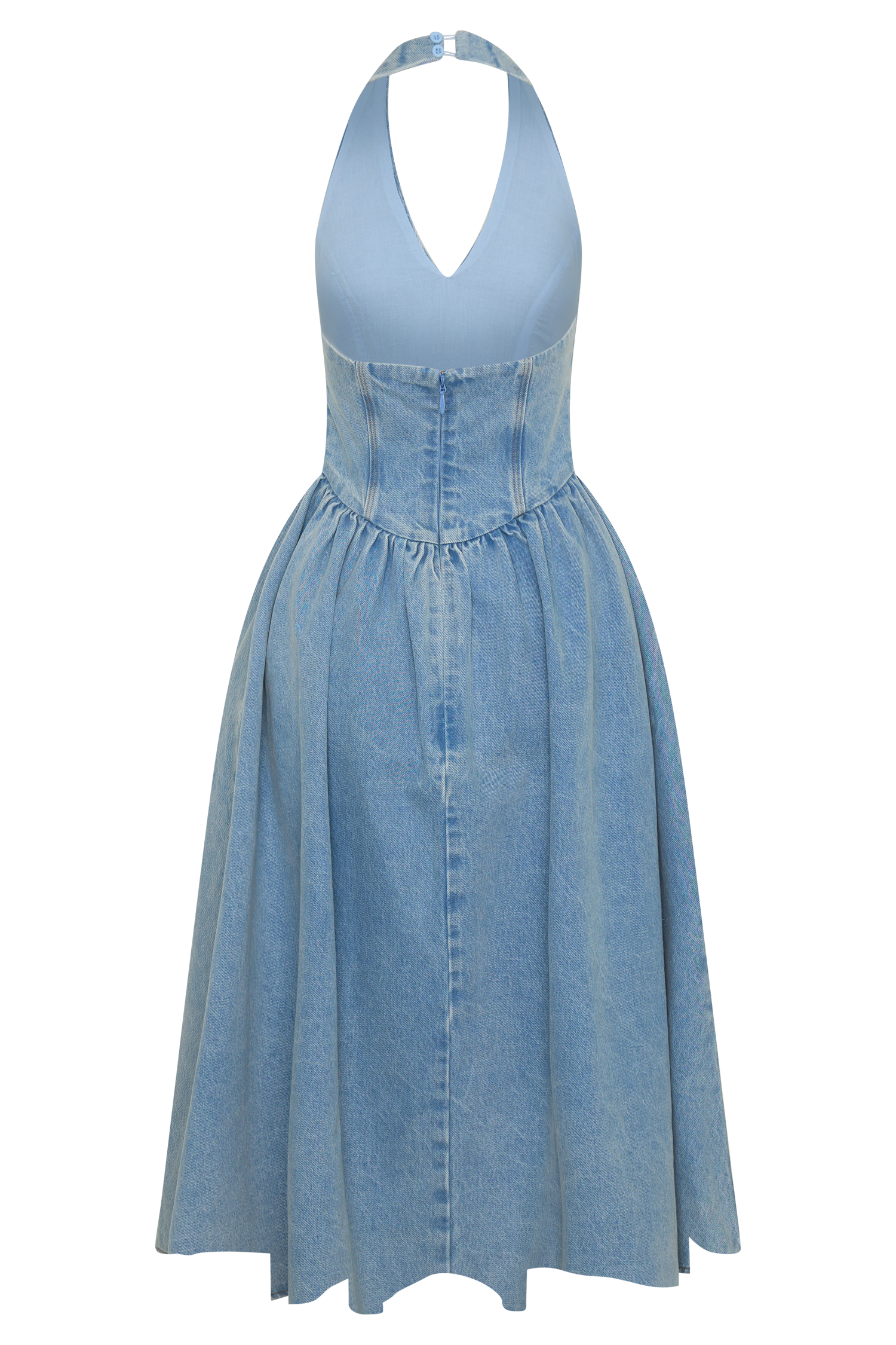 Miller Denim Halter Midi Dress / Classic Blue | MESHKI