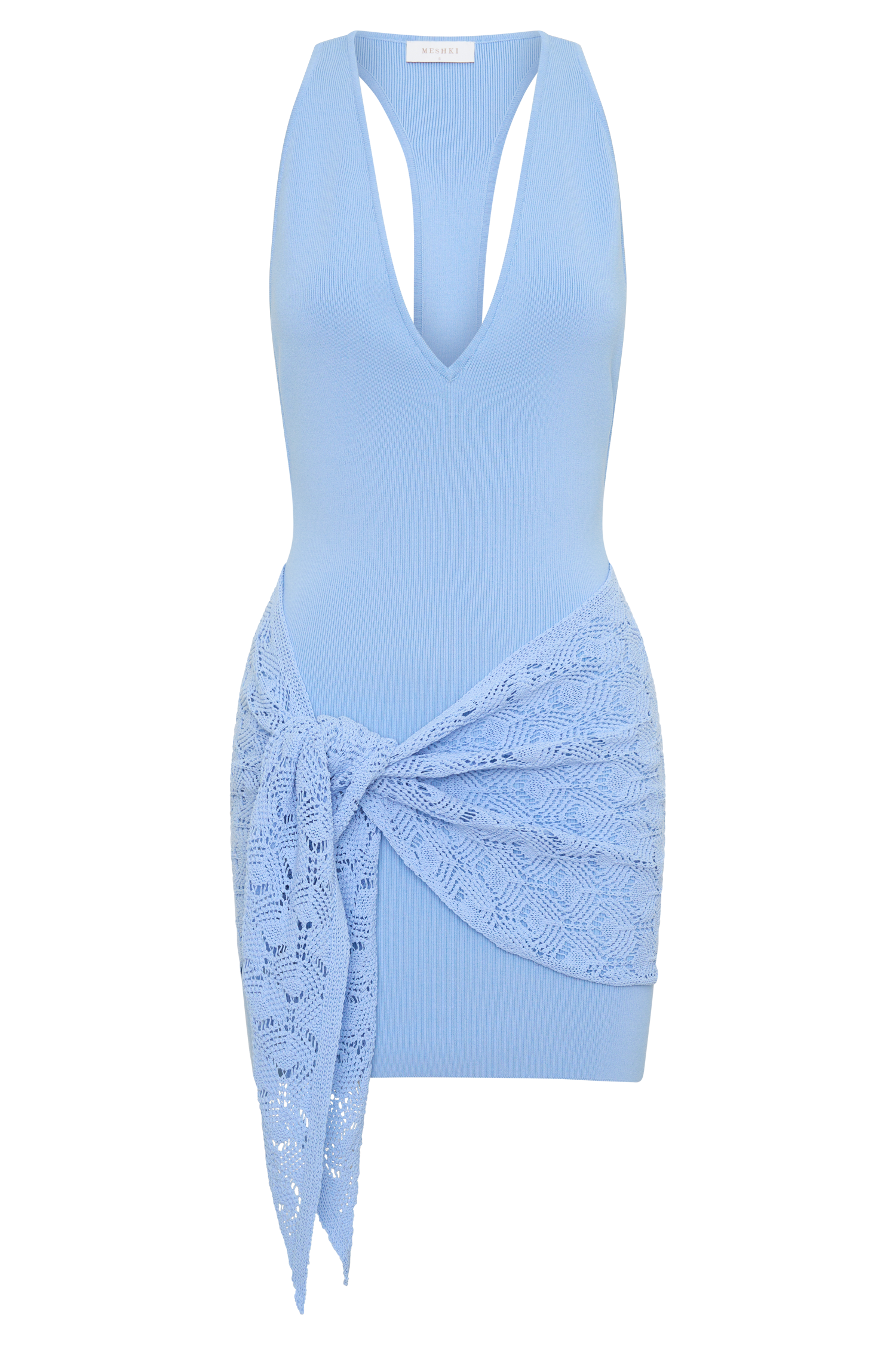 crochet overlay dress Mollie Mini Dress With Crochet Overlay / Cornflower Blue | MESHKI