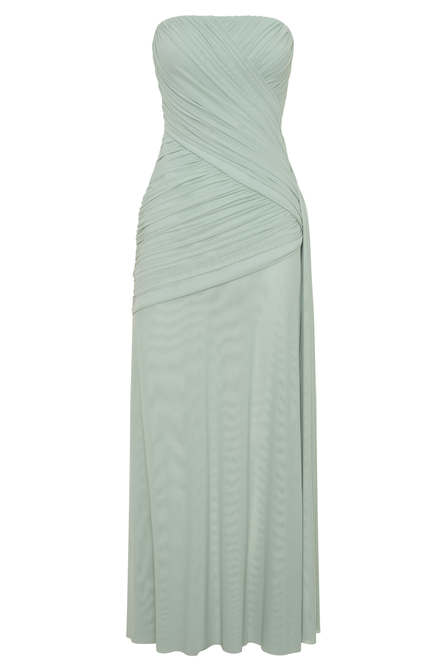 mesh strapless ruched maxi dress Printed Mesh Strapless Ruched Maxi Dress