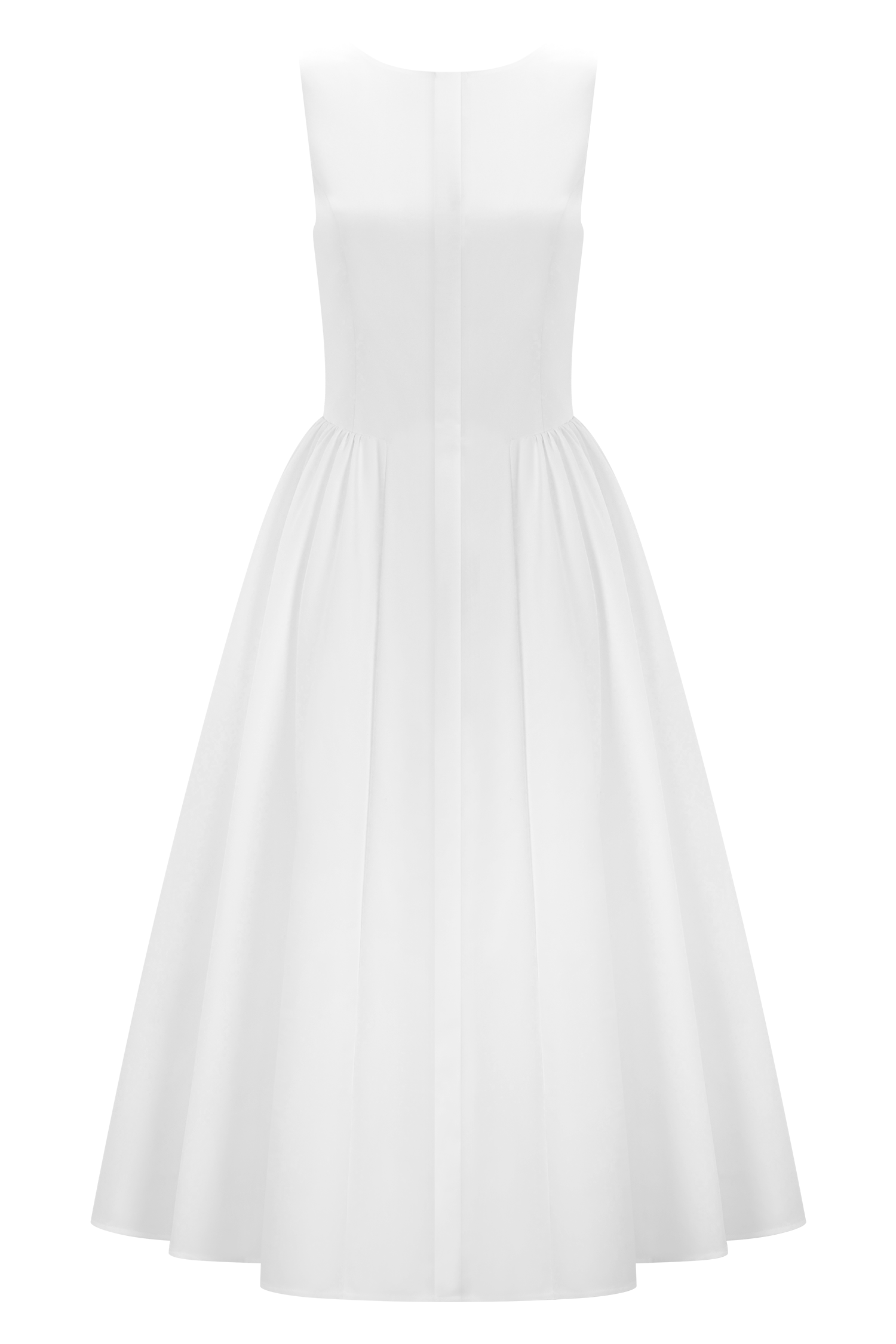 Monika Gathered Waist Cotton Midi Dress / White | MESHKI