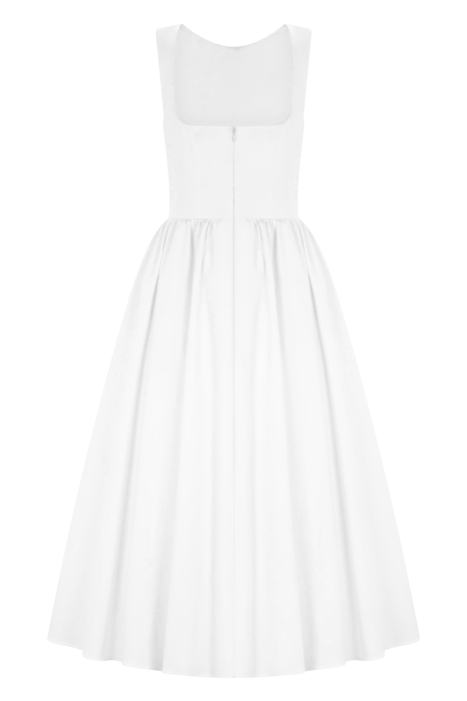 casual white dress Monika Gathered Waist Cotton Midi Dress - White