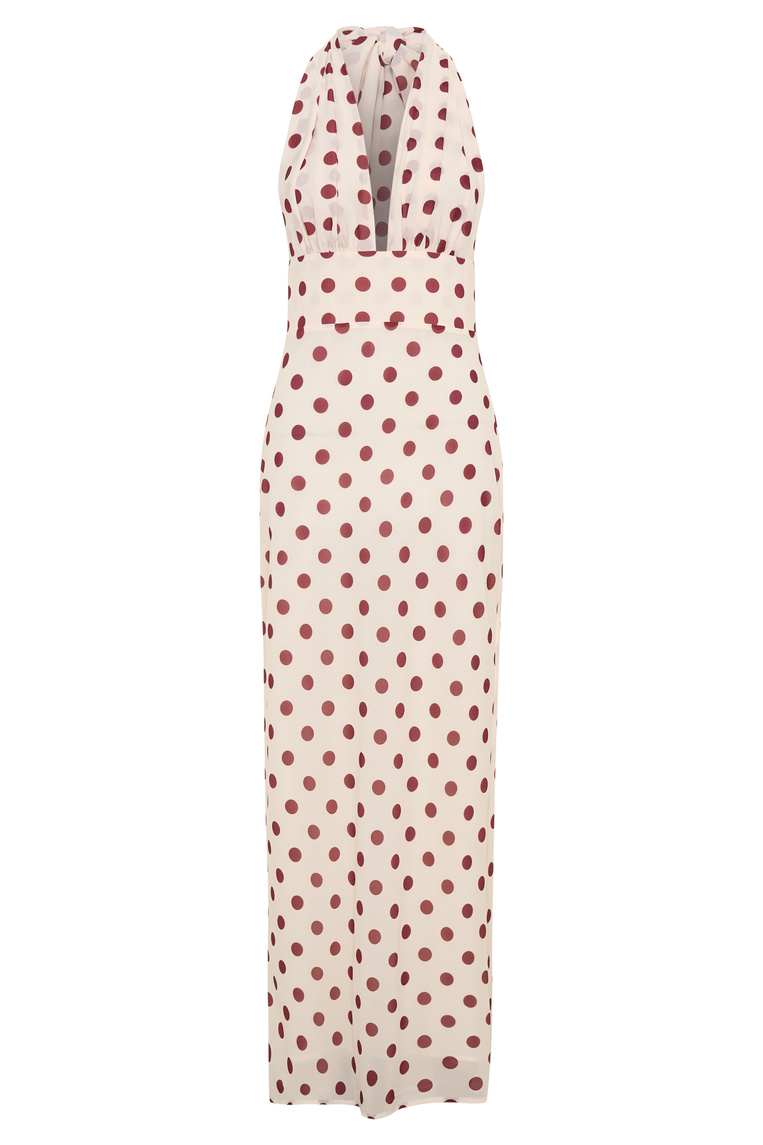 Nadine Halter Chiffon Maxi Dress - Ivory/Merlot Polka Dot | MESHKI US Nadine Halter Chiffon Maxi Dress - Ivory/Merlot Polka Dot | MESHKI US