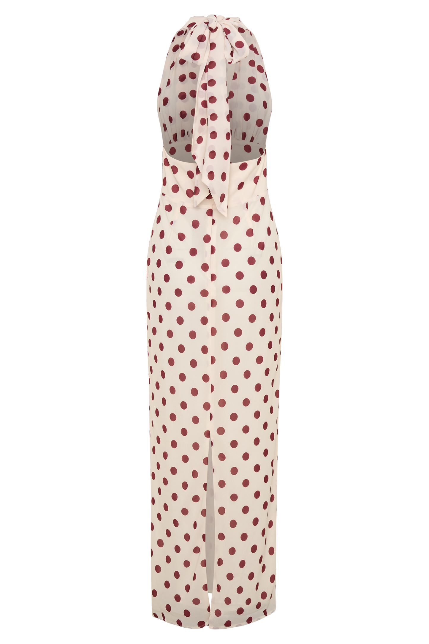 Nadine Halter Chiffon Maxi Dress - Ivory/Merlot Polka Dot
