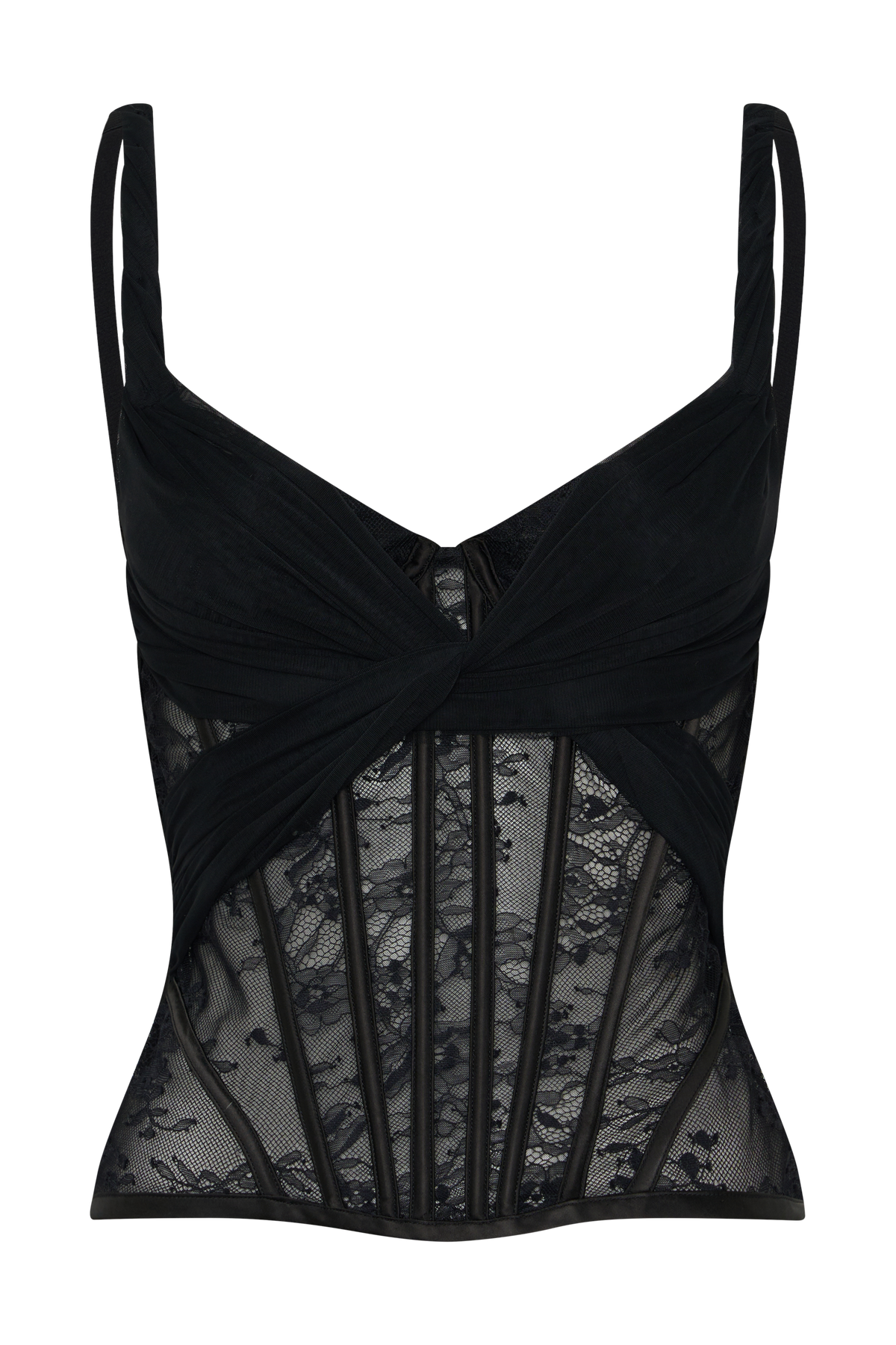 Nadia Tulle Boned Corset - Black