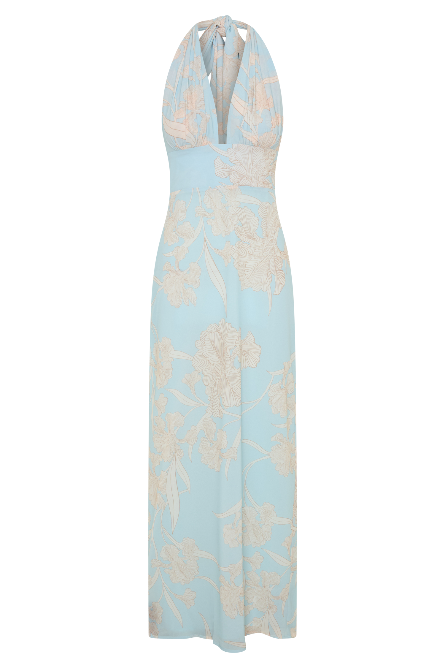 Nadine Halter Scarf Chiffon Maxi Dress - Blue Floral Print #10