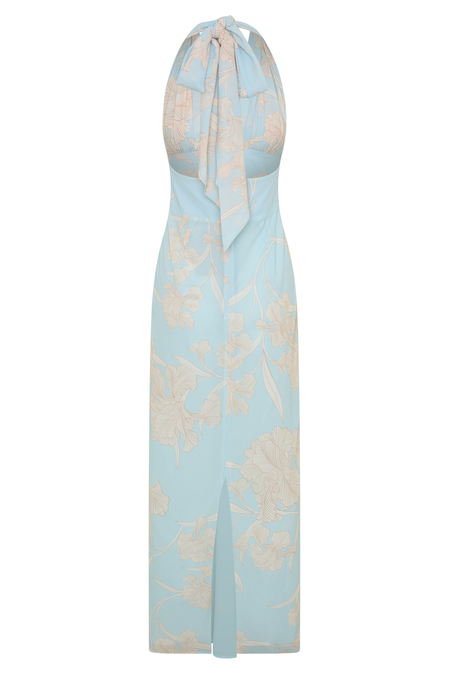 Nadine Halter Scarf Chiffon Maxi Dress - Blue Floral Print