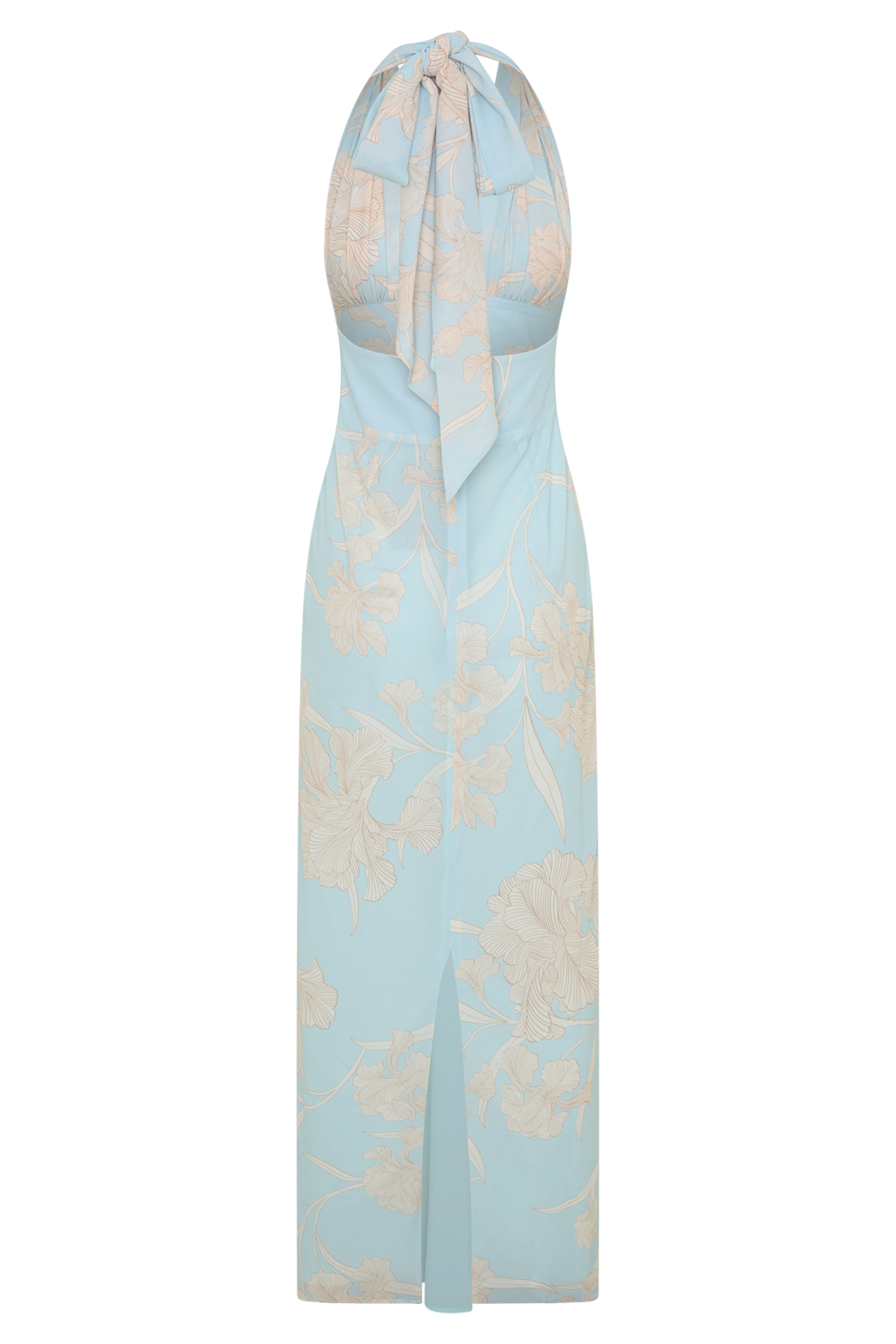 Nadine Halter Scarf Chiffon Maxi Dress - Blue Floral Print #9
