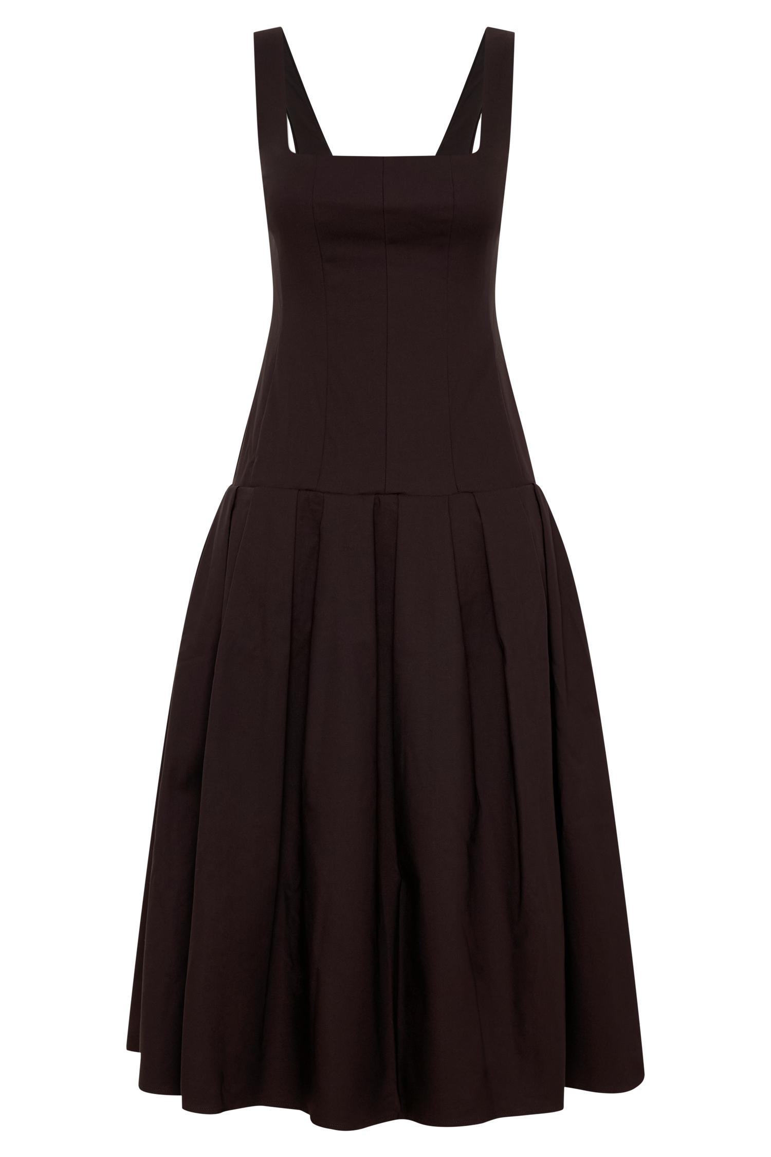 Natascha Drop Waist Cotton Midi Dress - Chocolate | MESHKI US Natascha Drop Waist Cotton Midi Dress - Chocolate | MESHKI US