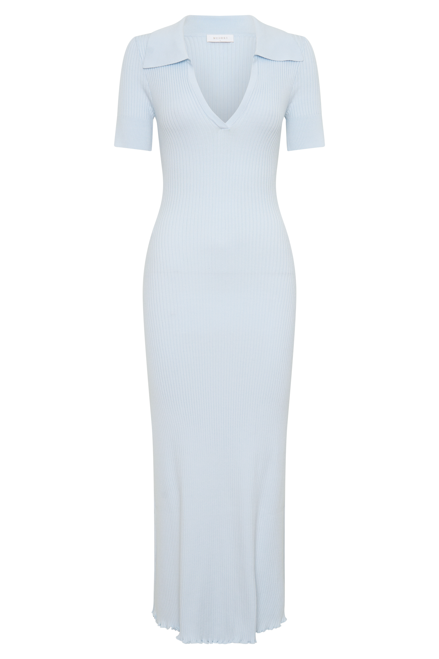 Nichelle Short Sleeve Collared Knit Midi Dress - Light Blue