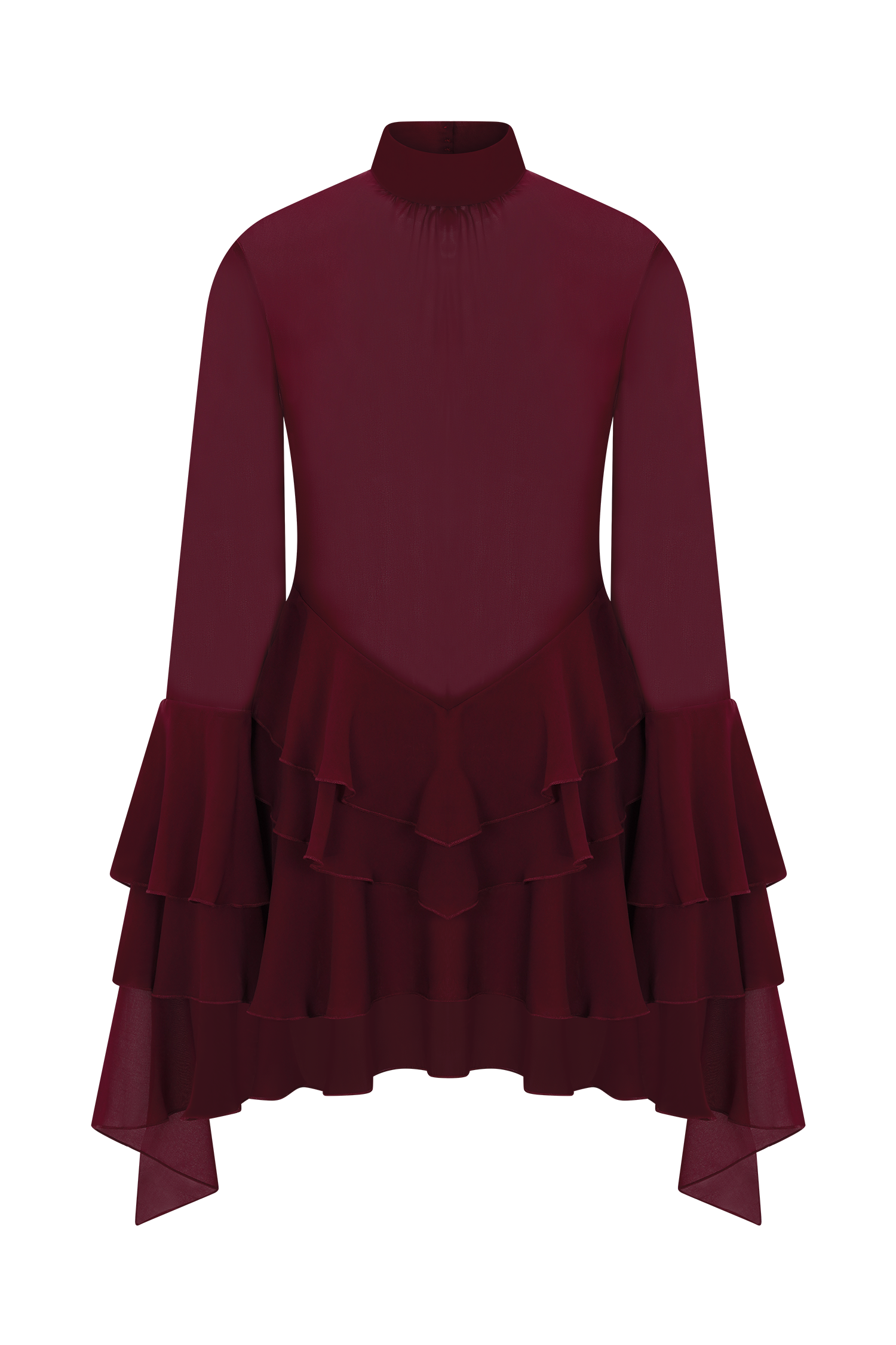 Nimah Chiffon Ruffle Mini Dress - Wine #11
