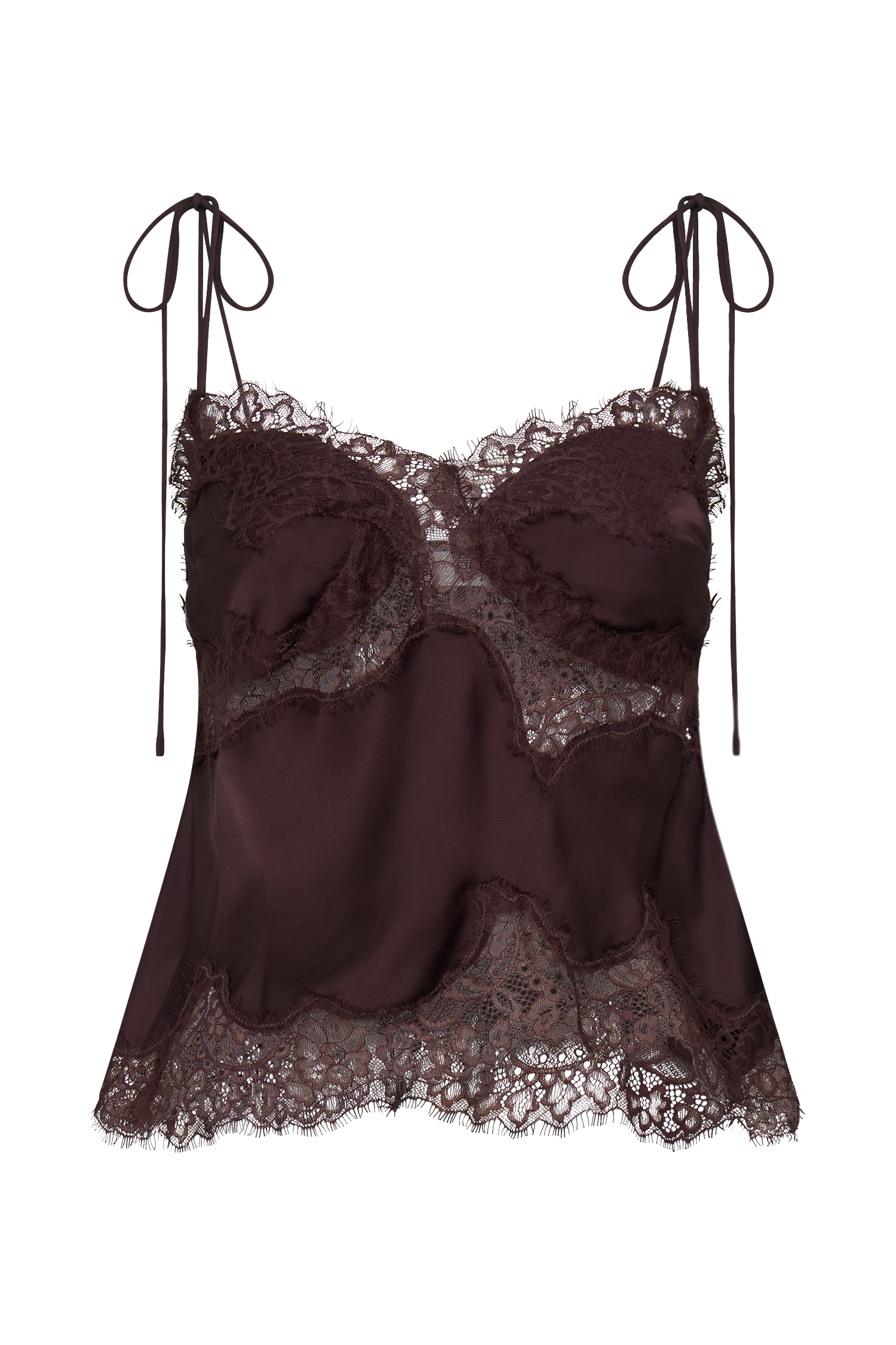 Nina Satin And Lace Camisole - Chocolate | MESHKI US