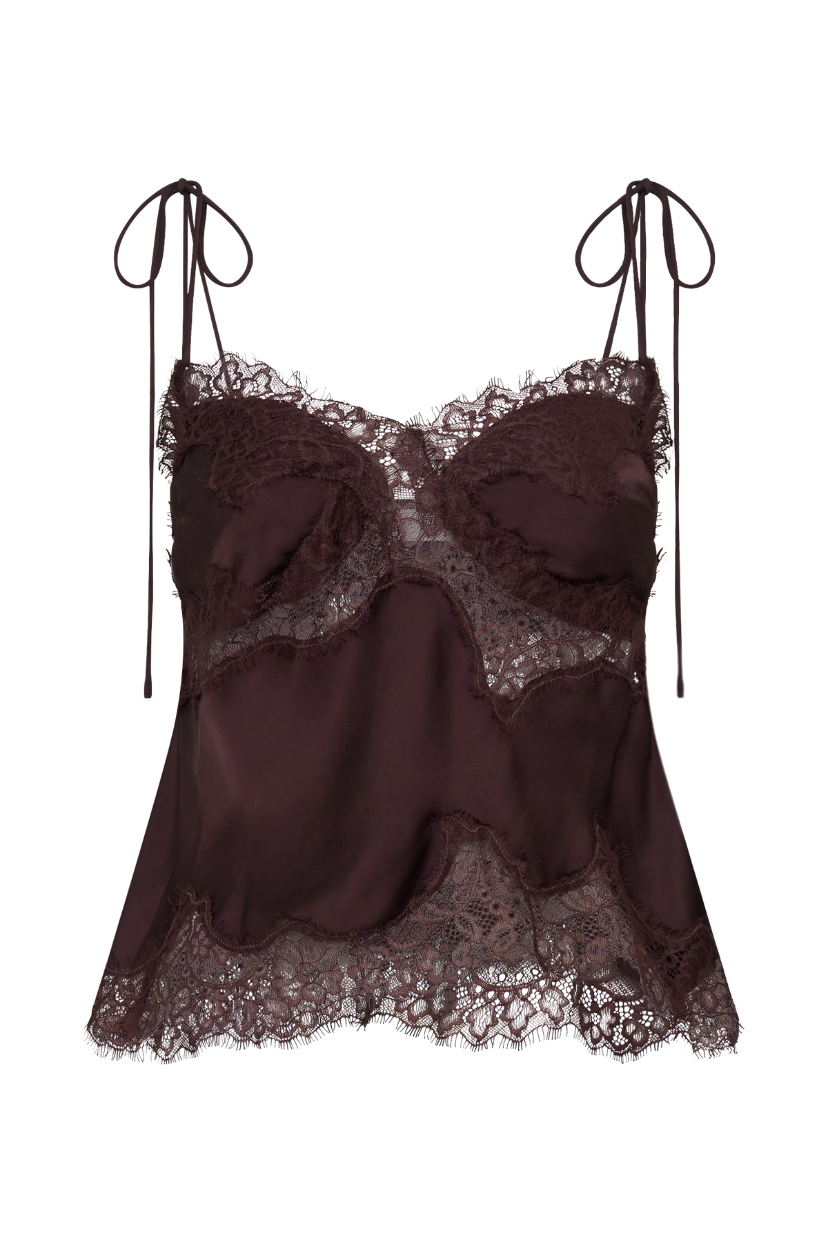 Nina Satin And Lace Camisole - Chocolate | MESHKI US Nina Satin And Lace Camisole - Chocolate | MESHKI US